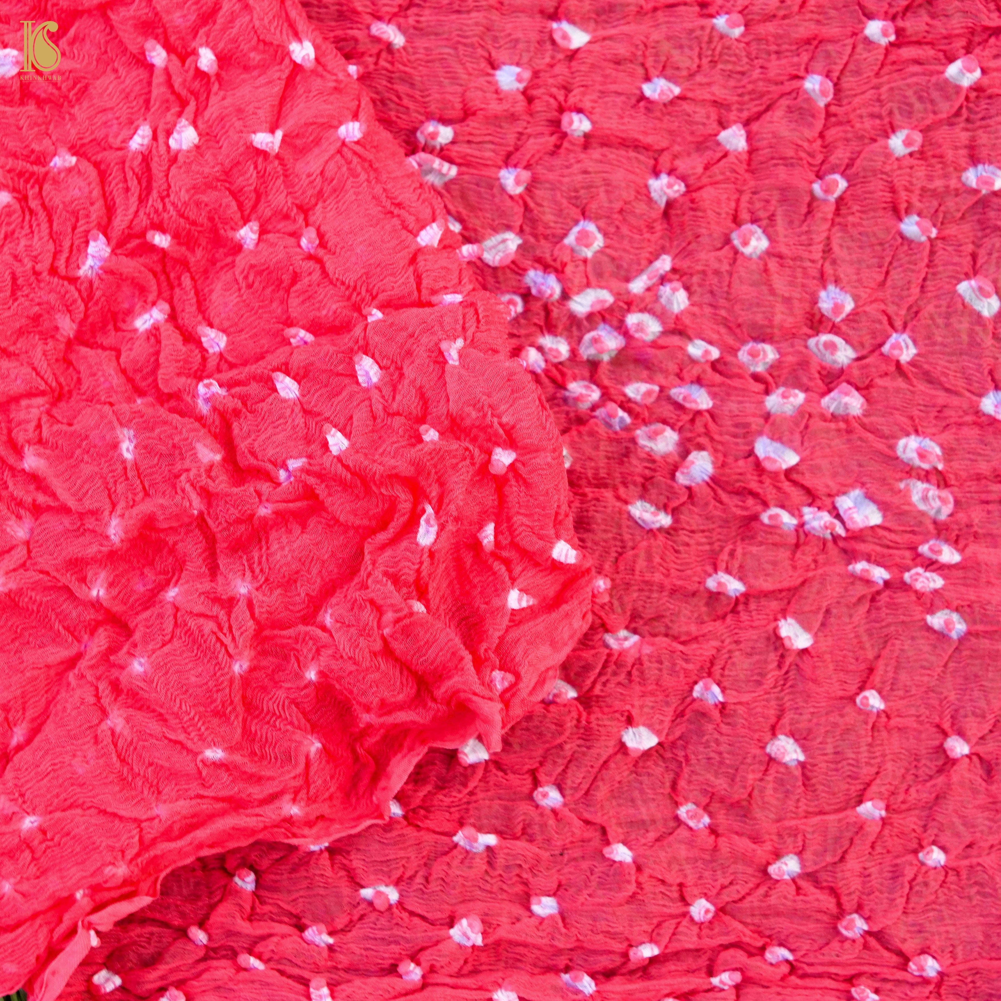 Pink & Green Pure Georgette Bandhani Stole - Khinkhwab