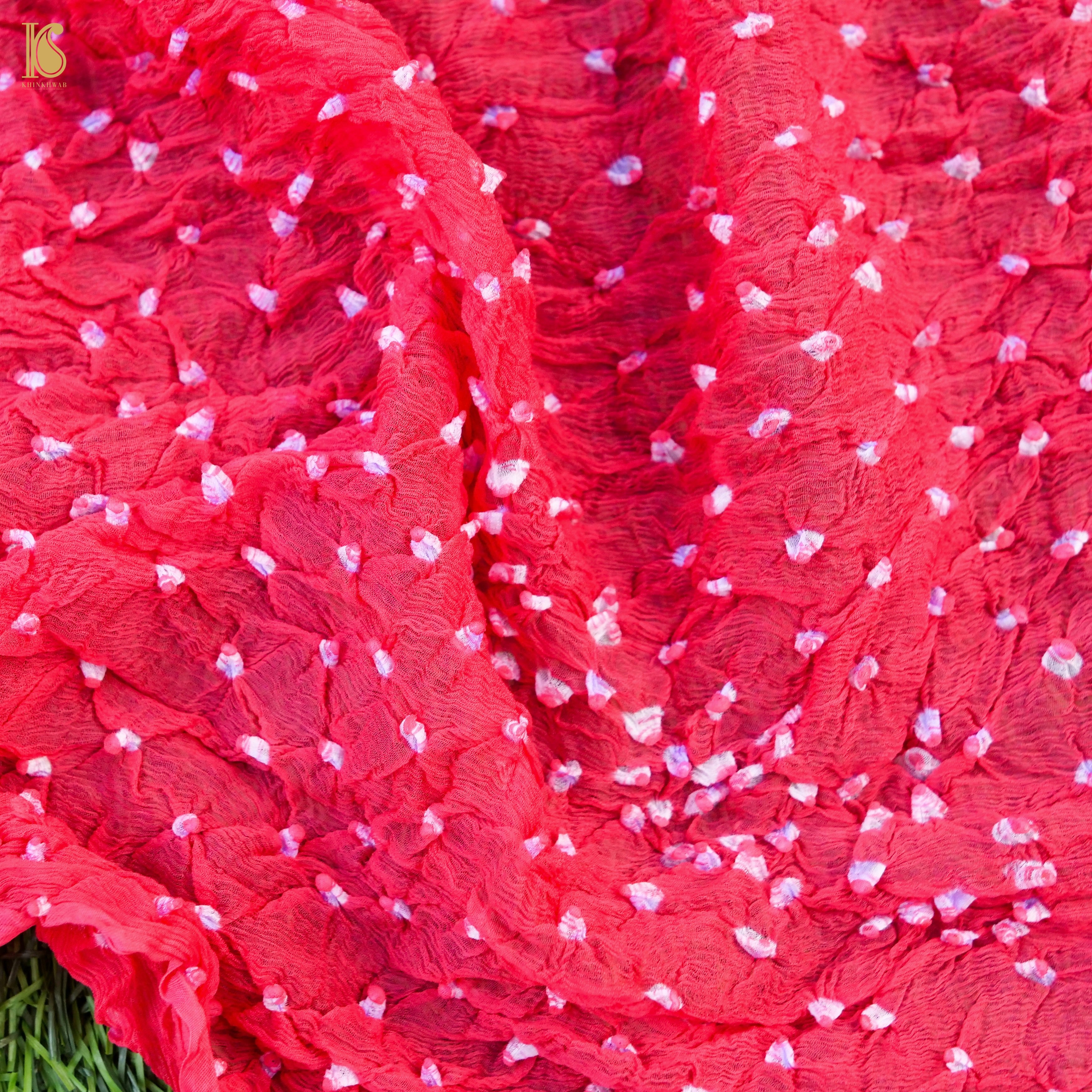 Pink & Green Pure Georgette Bandhani Stole - Khinkhwab