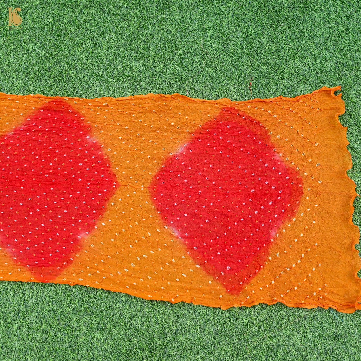 Yellow & Orange Pure Georgette Bandhani Stole - Khinkhwab