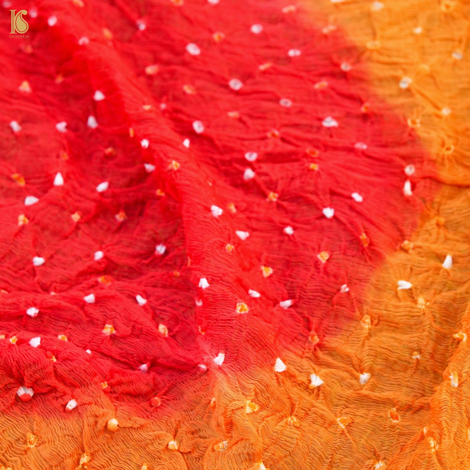 Yellow & Orange Pure Georgette Bandhani Stole - Khinkhwab