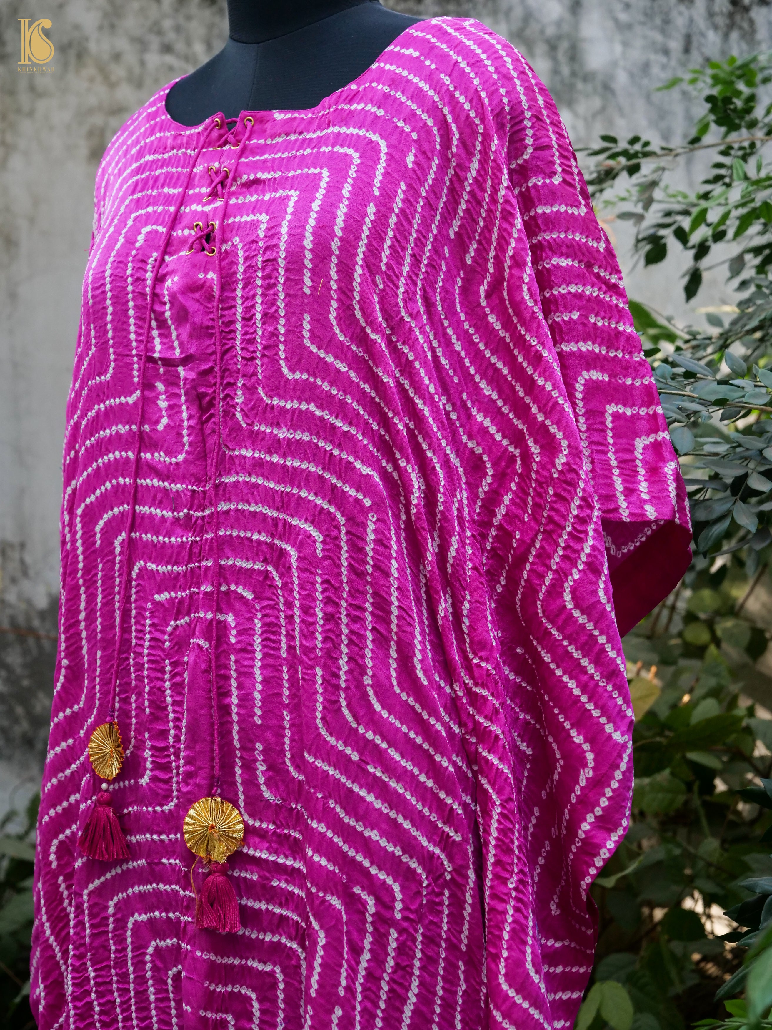 Violet Pure Gajji Silk Bandhani Stitched Kaftan - Khinkhwab