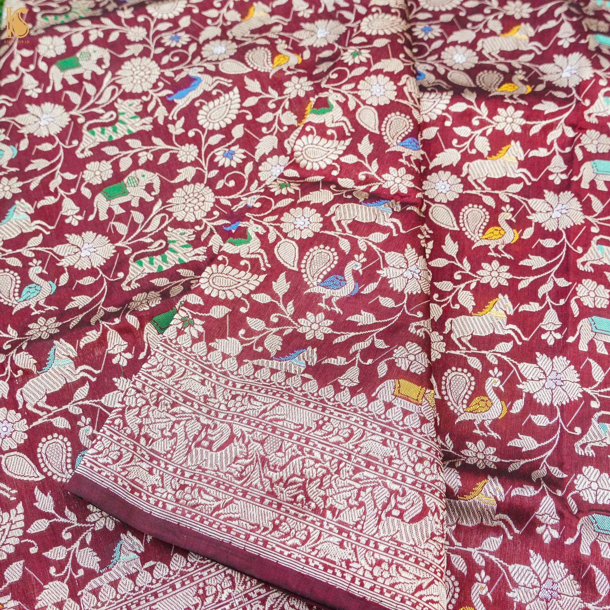 Old Rose Red Pure Katan Silk Handwoven Banarasi Shikargah Dupatta - Khinkhwab
