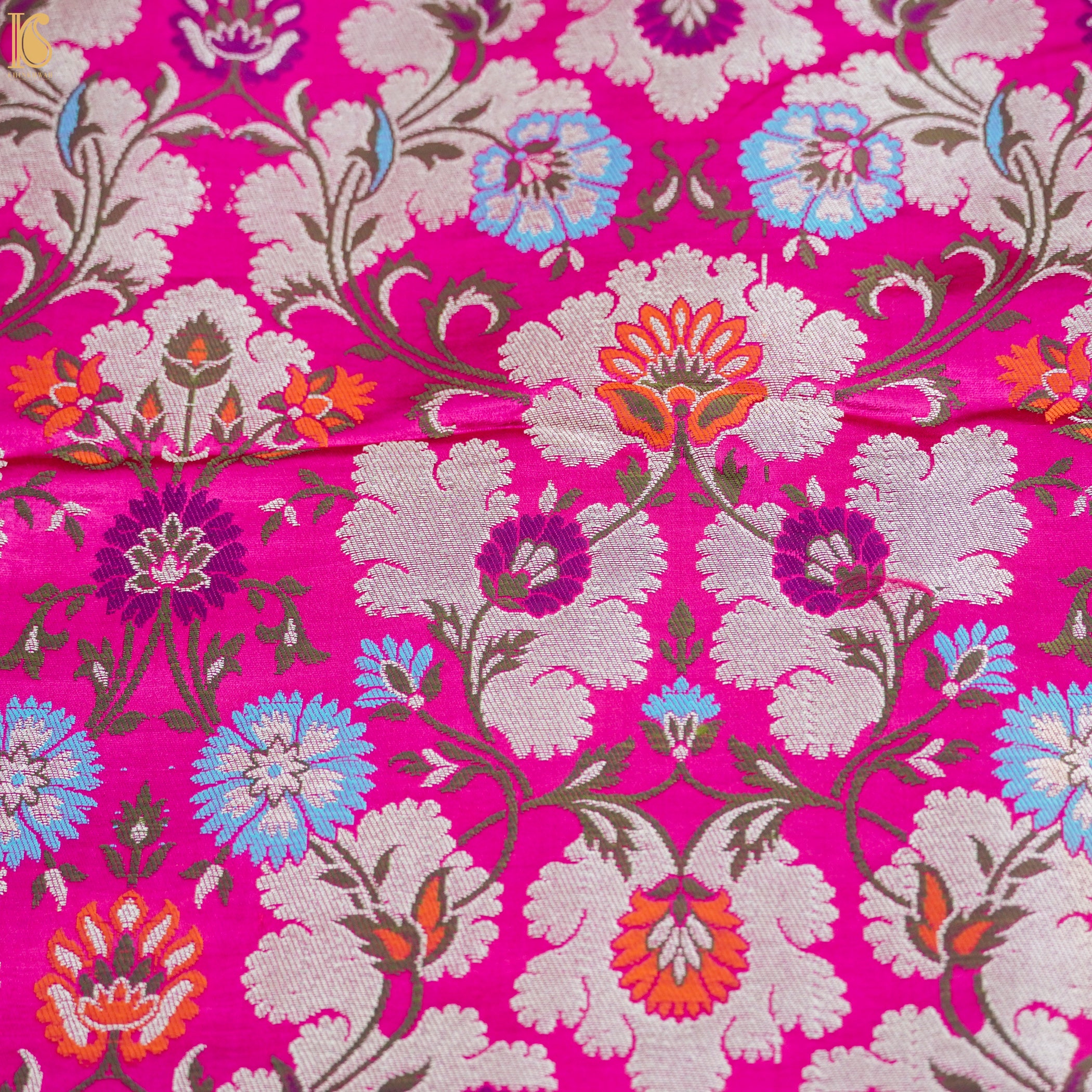 Persian Rose Kinkhab / Kimkhab Brocade Banarasi Fabric - Khinkhwab