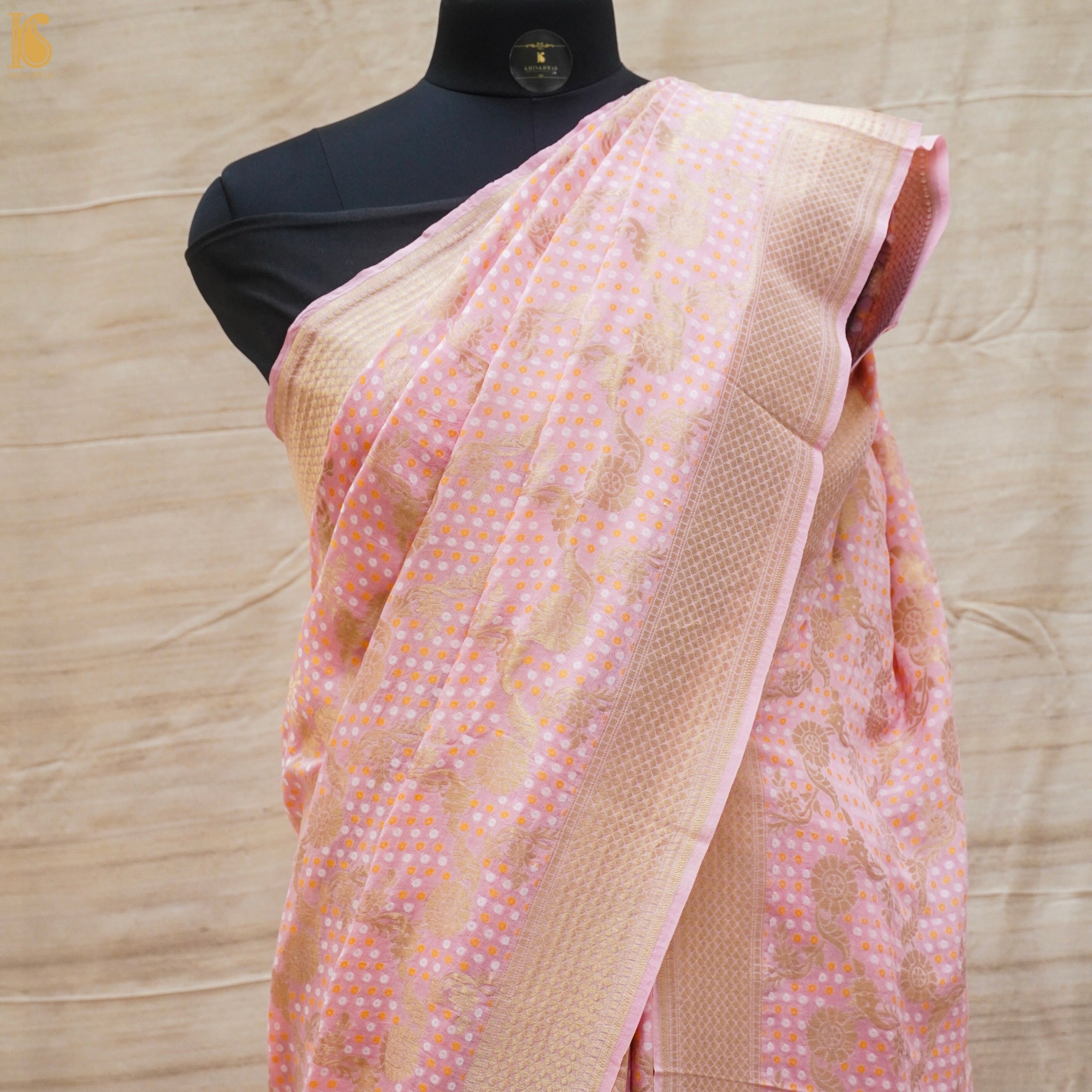 Baby Pink Pure Georgette Handloom Banarasi Saree - Khinkhwab