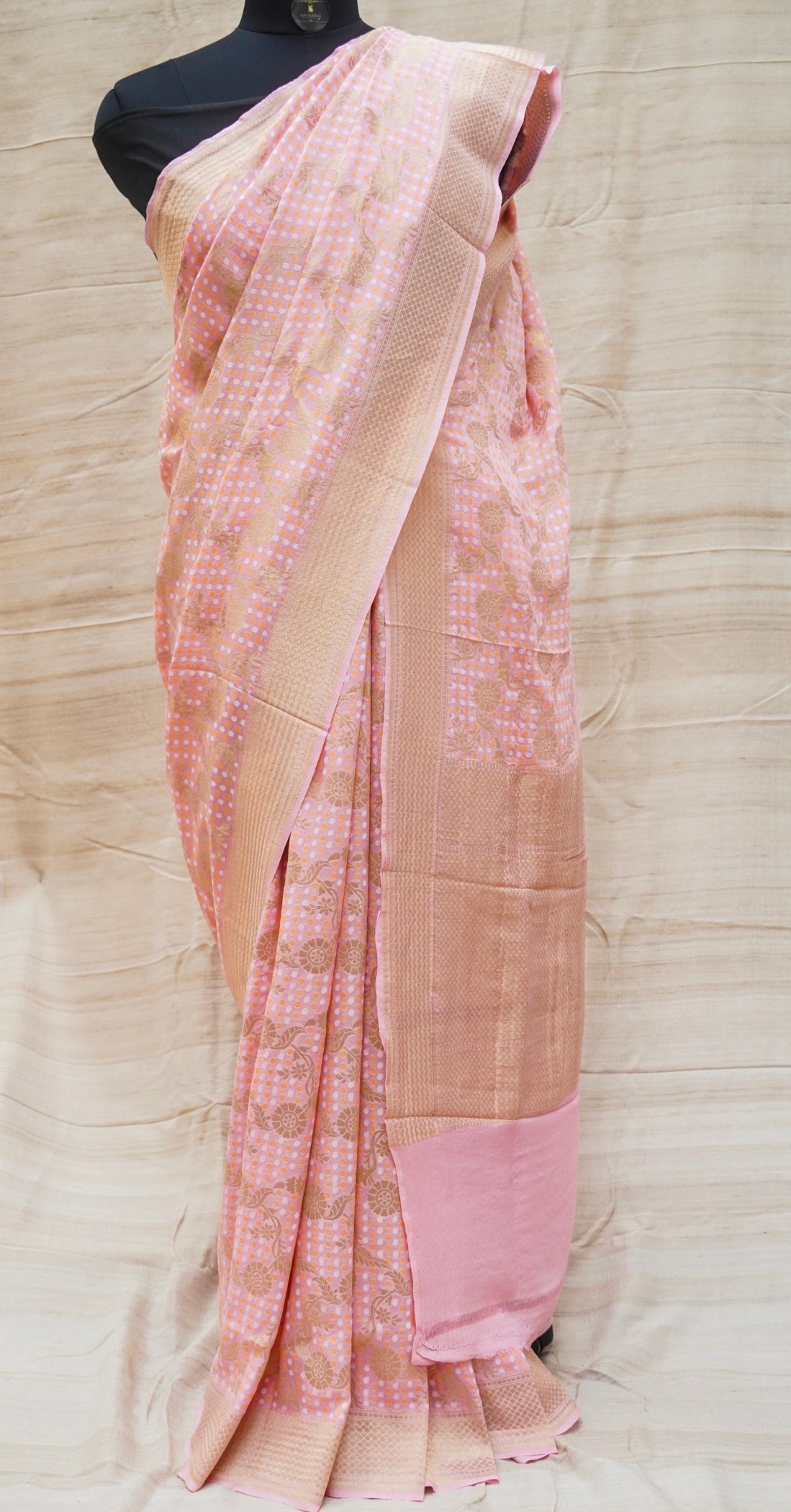 Baby Pink Pure Georgette Handloom Banarasi Saree - Khinkhwab