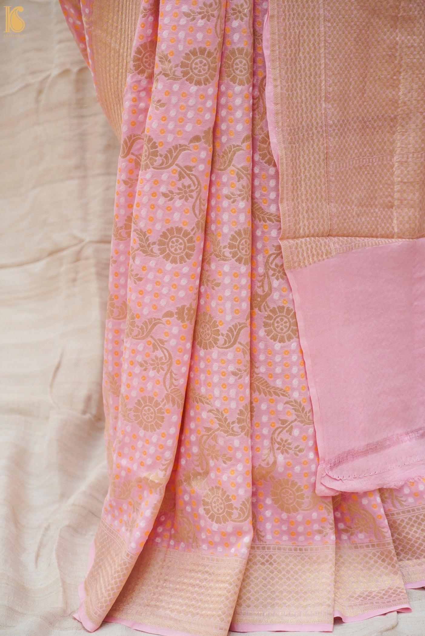 Baby Pink Pure Georgette Handloom Banarasi Saree - Khinkhwab