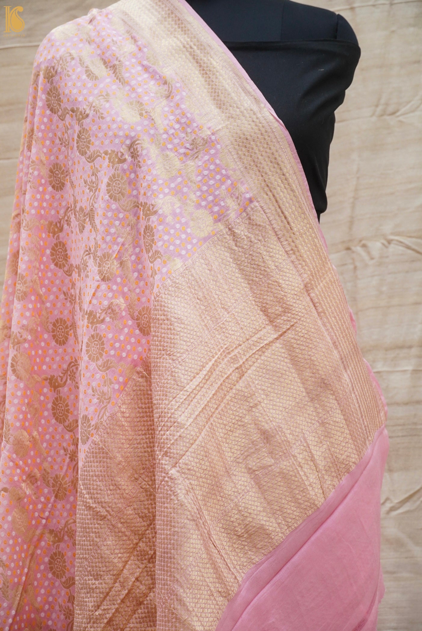 Baby Pink Pure Georgette Handloom Banarasi Saree - Khinkhwab