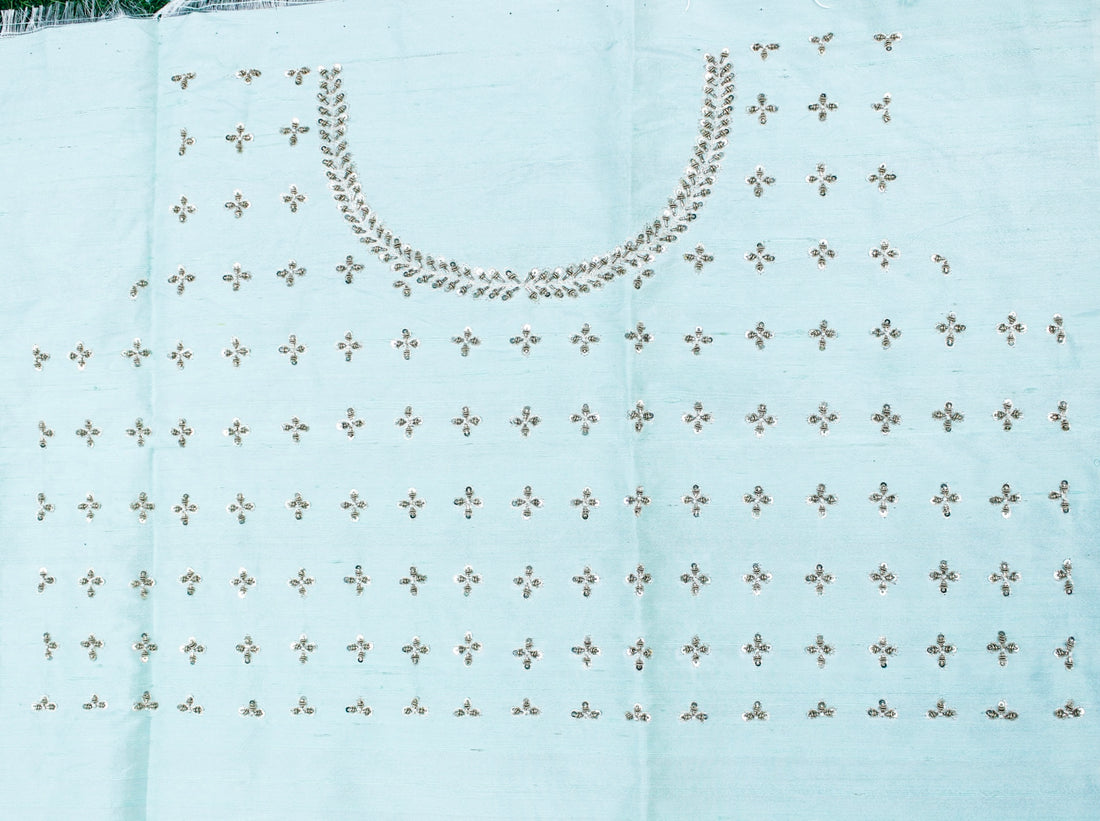 Zardozi and Resham Hand Embroidered Pure Raw Silk Blouse Fabric - Khinkhwab