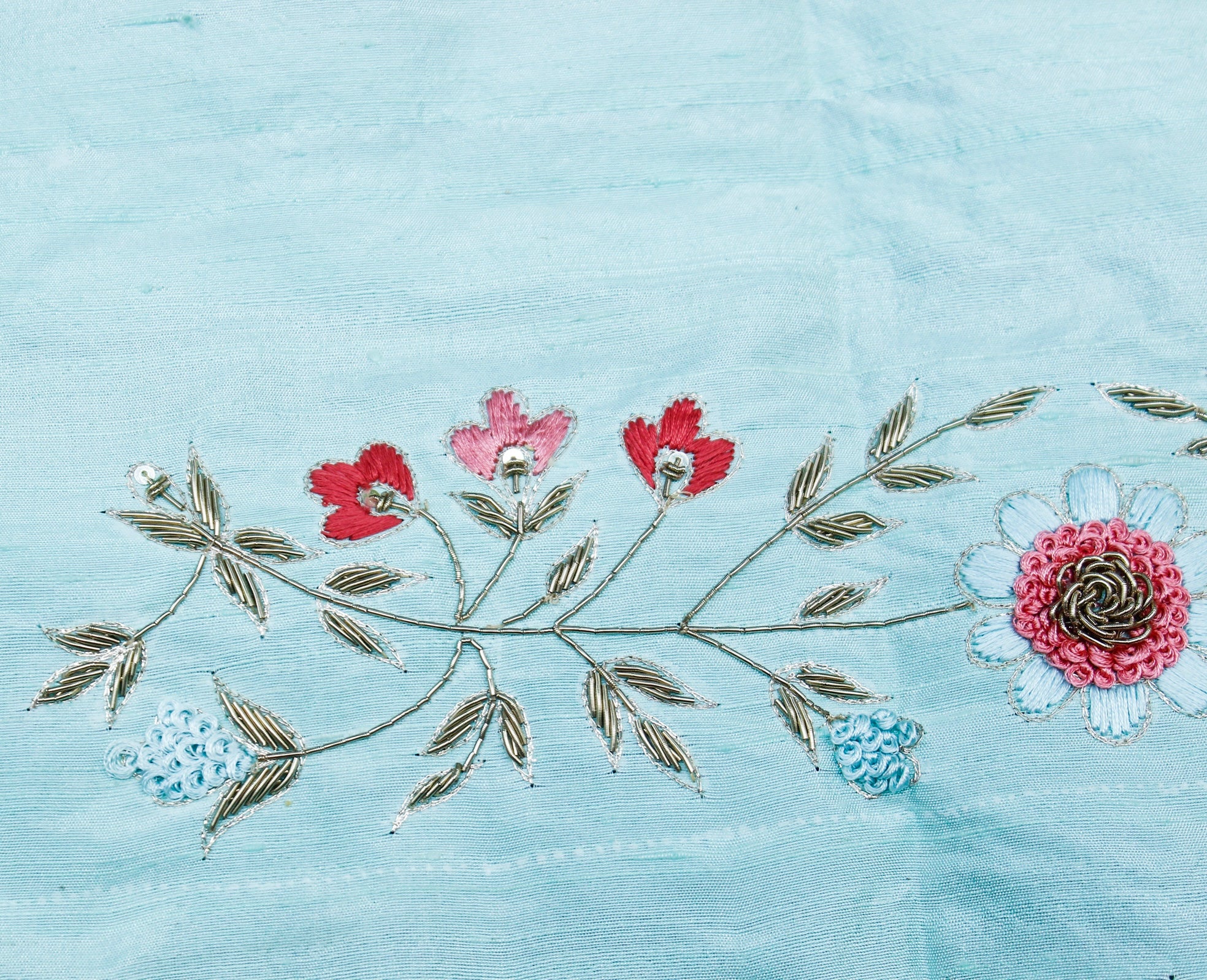 Zardozi and Resham Hand Embroidered Pure Raw Silk Blouse Fabric - Khinkhwab