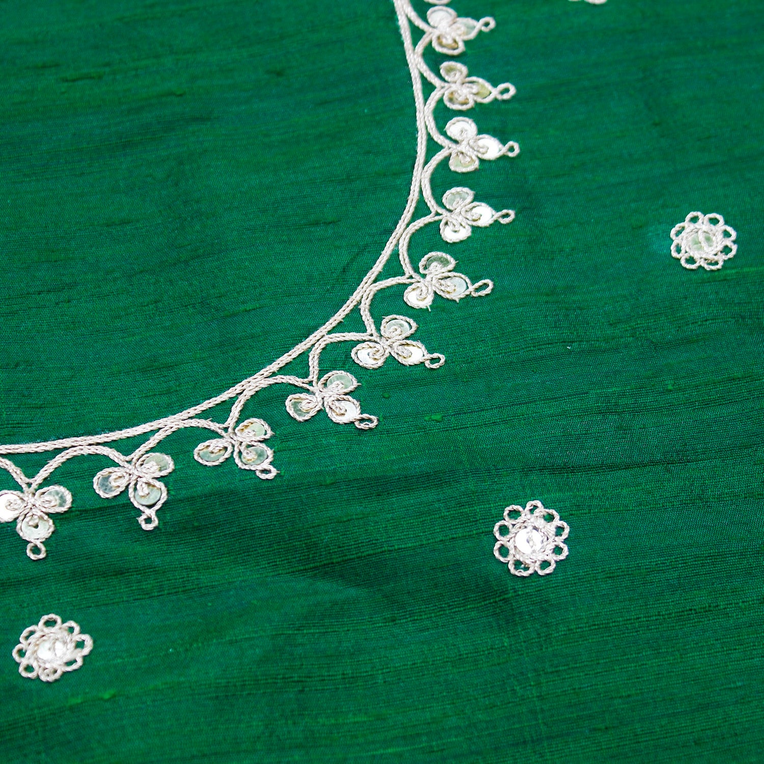 Salem Green Marodi Hand Embroidered Pure Raw Silk Blouse Fabric - Khinkhwab