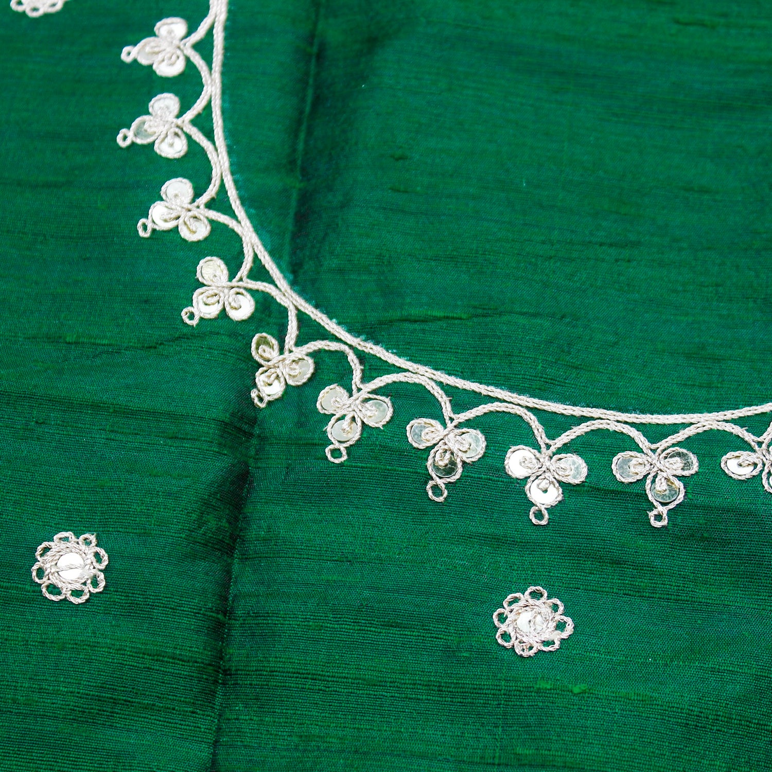 Salem Green Marodi Hand Embroidered Pure Raw Silk Blouse Fabric - Khinkhwab
