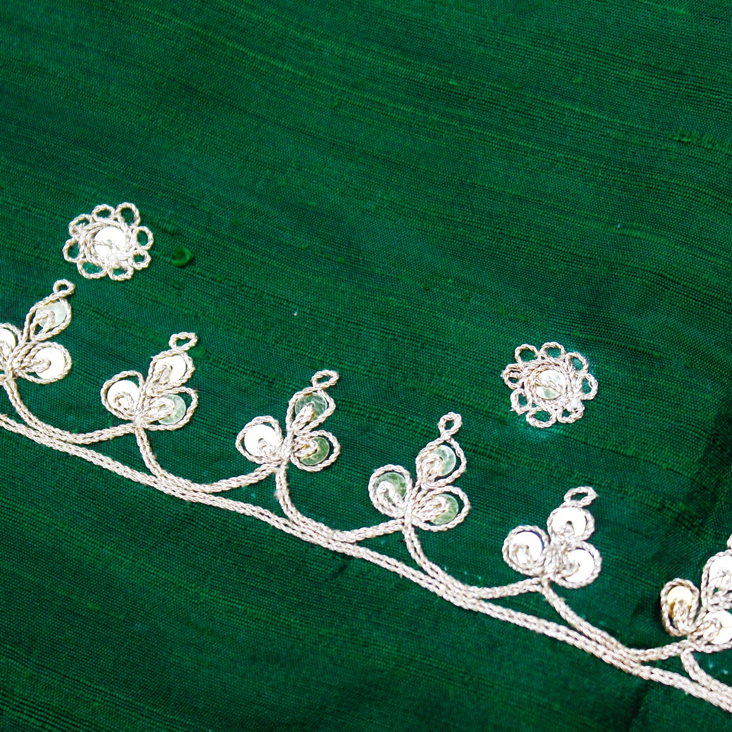 Salem Green Marodi Hand Embroidered Pure Raw Silk Blouse Fabric - Khinkhwab