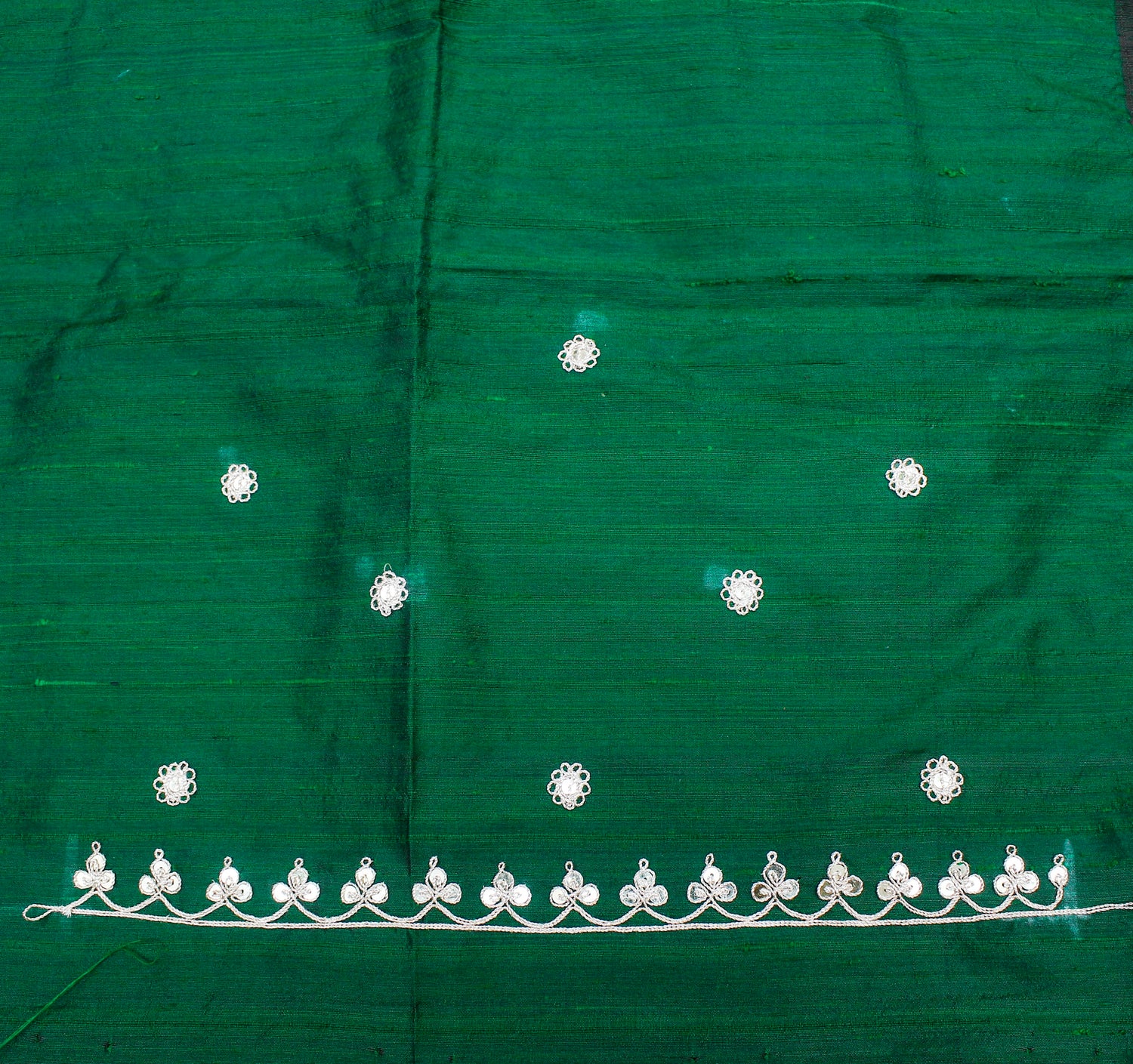 Salem Green Marodi Hand Embroidered Pure Raw Silk Blouse Fabric - Khinkhwab