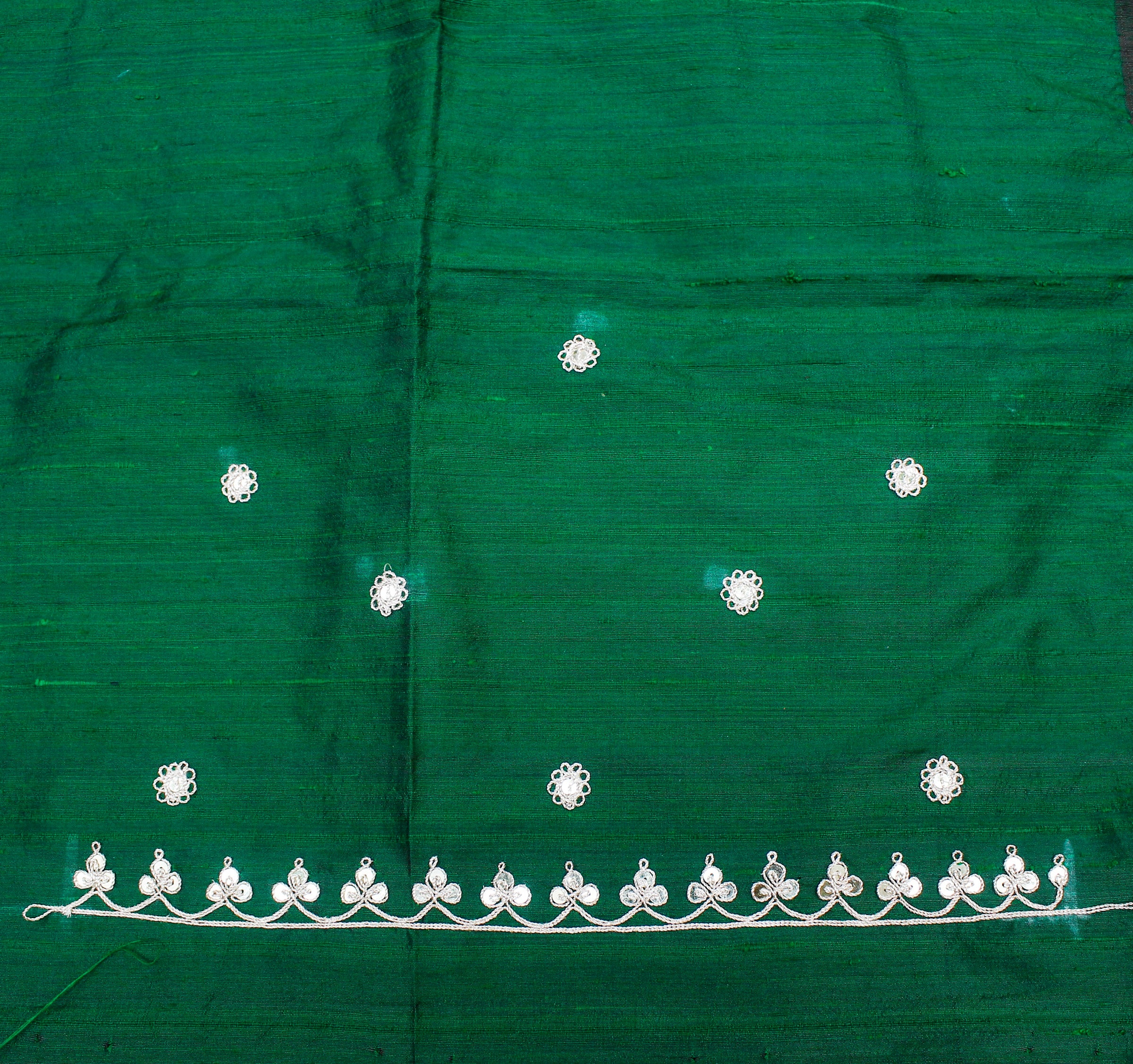 Salem Green Marodi Hand Embroidered Pure Raw Silk Blouse Fabric - Khinkhwab