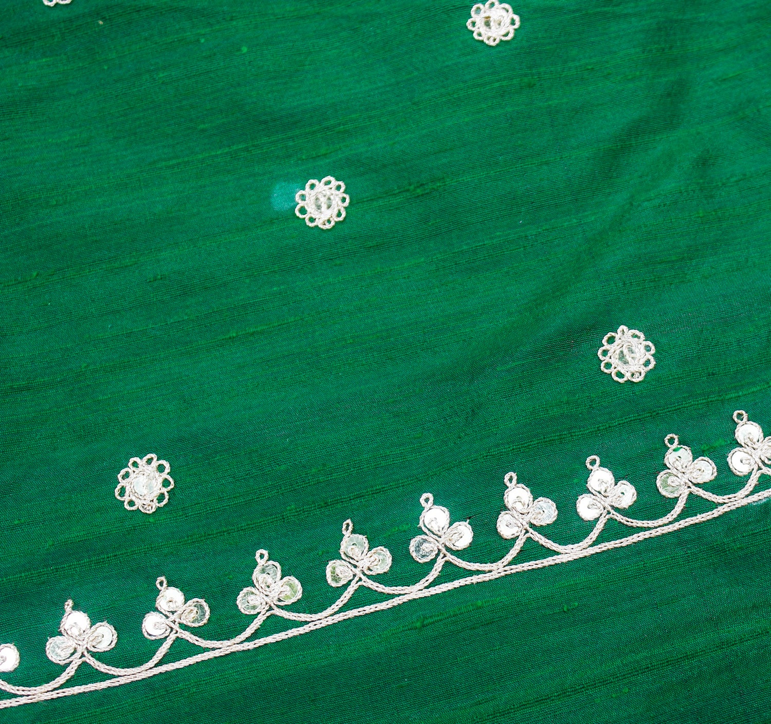 Salem Green Marodi Hand Embroidered Pure Raw Silk Blouse Fabric - Khinkhwab