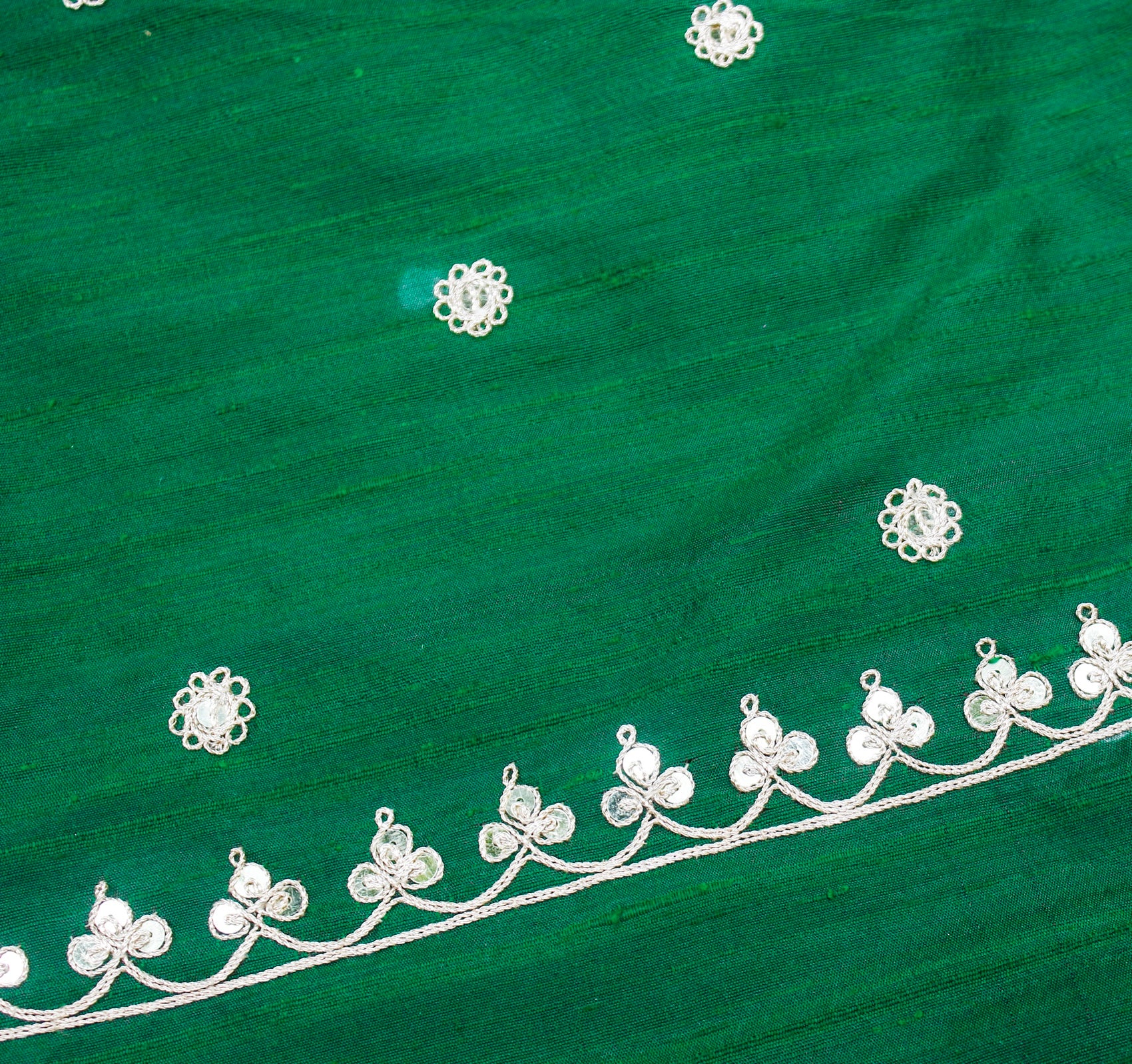 Salem Green Marodi Hand Embroidered Pure Raw Silk Blouse Fabric - Khinkhwab