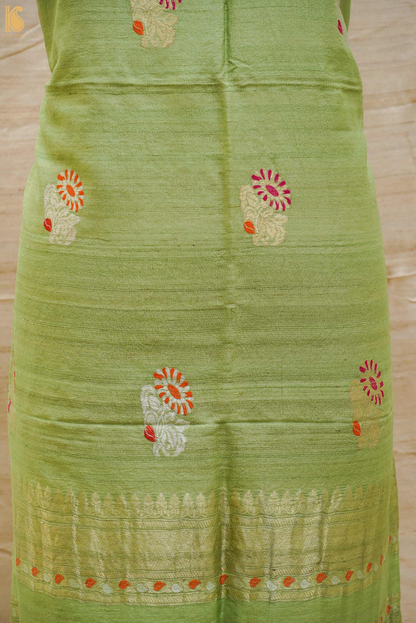 Summer Green Handwoven Pure Tussar Silk Banarasi Suit Set - Khinkhwab