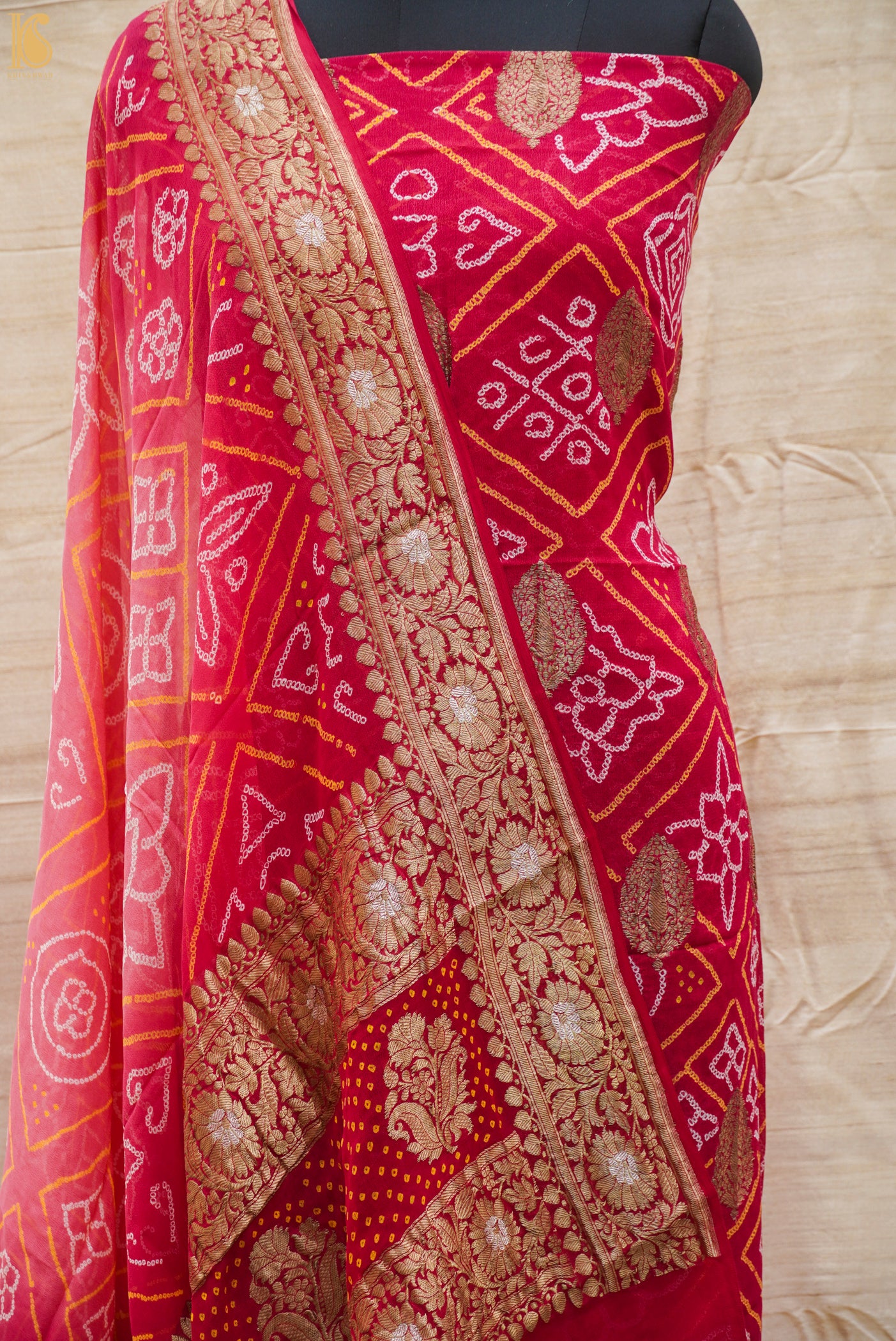 Pink Georgette Handloom Banarasi Bandhani Suit Fabric - Khinkhwab