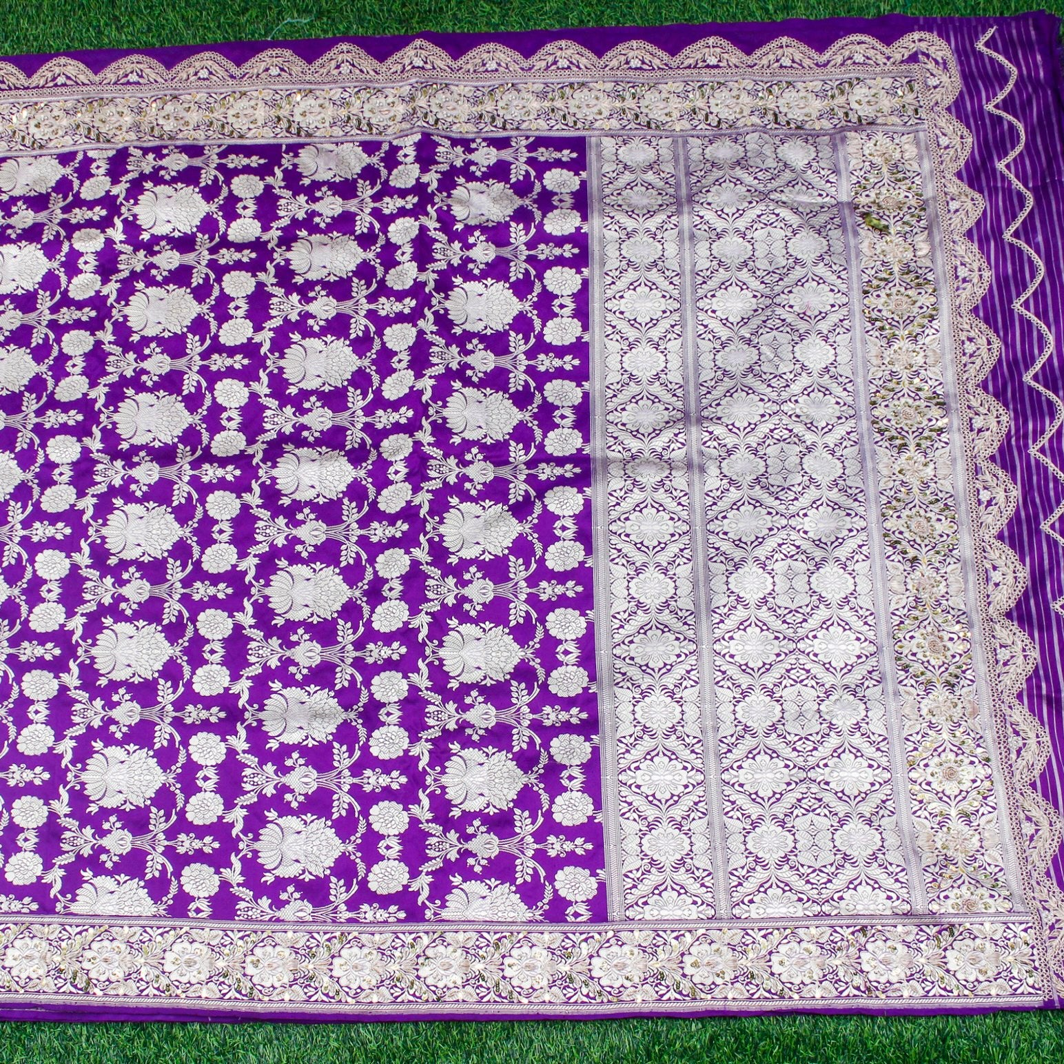 Handloom Pure Katan by Dupion Silk Banarasi Kadwa Jaal Embroidery Saree - Khinkhwab