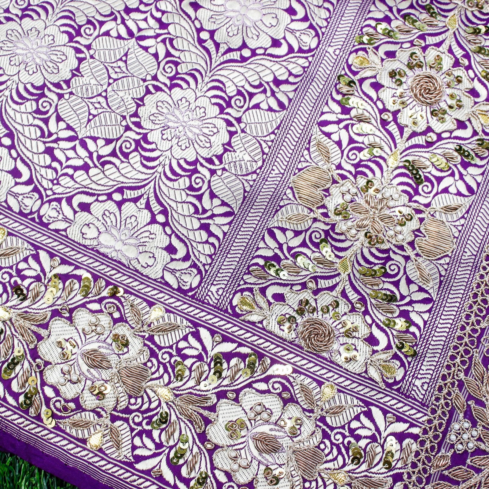 Handloom Pure Katan by Dupion Silk Banarasi Kadwa Jaal Embroidery Saree - Khinkhwab