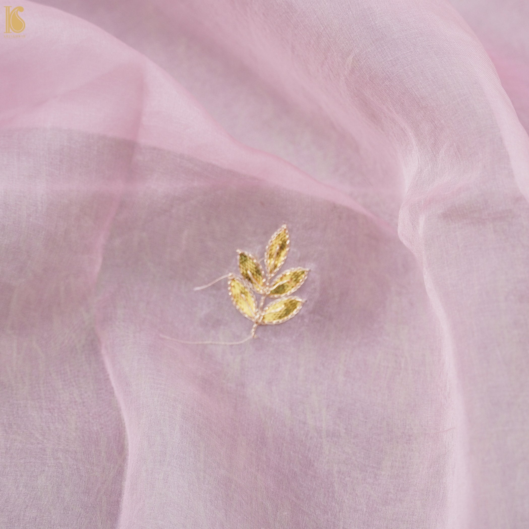 Baby Pink Organza Handloom Embroidered Dupatta - Khinkhwab