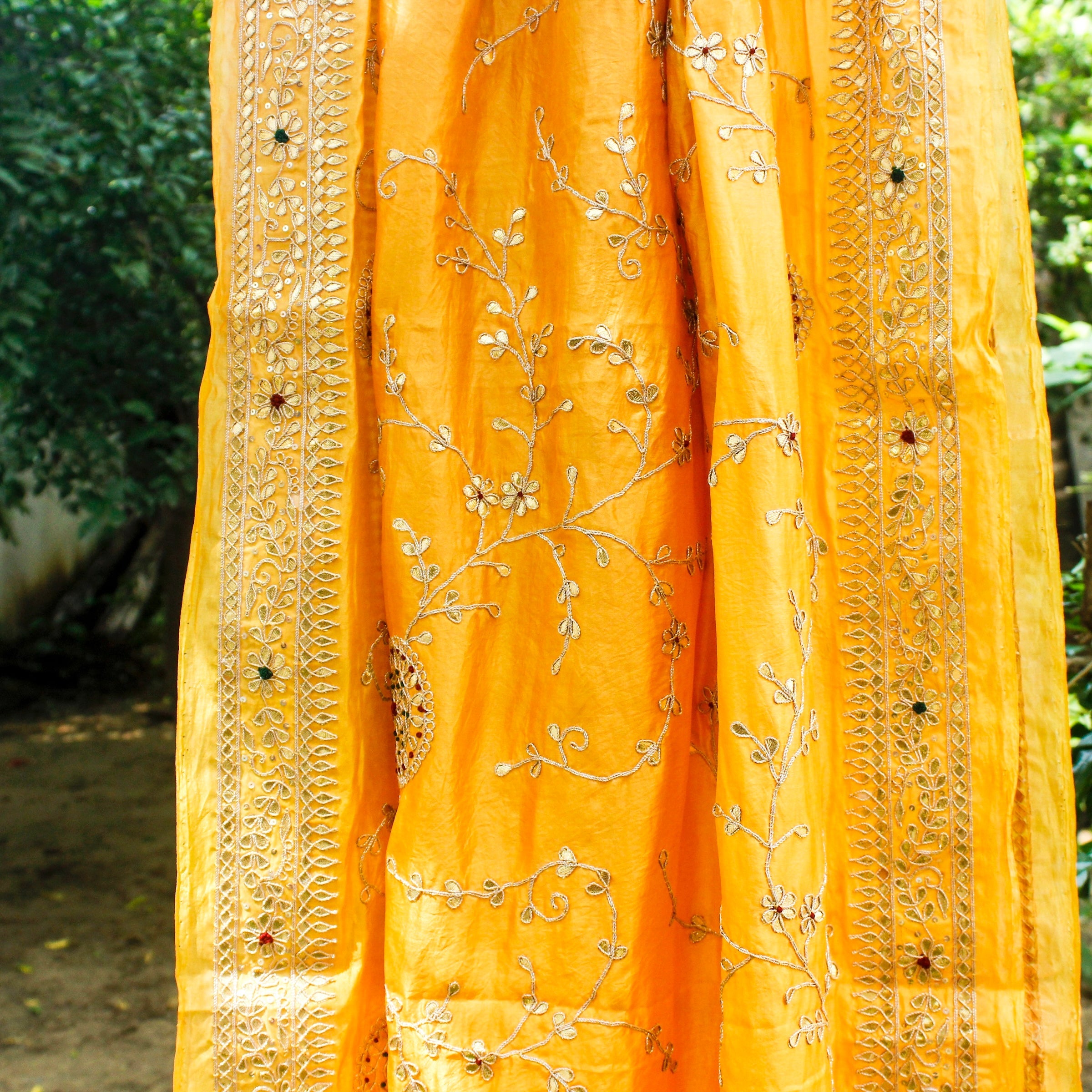 Kournikova Yellow Pure Organza Silk Dupatta with Gotta Patti Embroidery - Khinkhwab