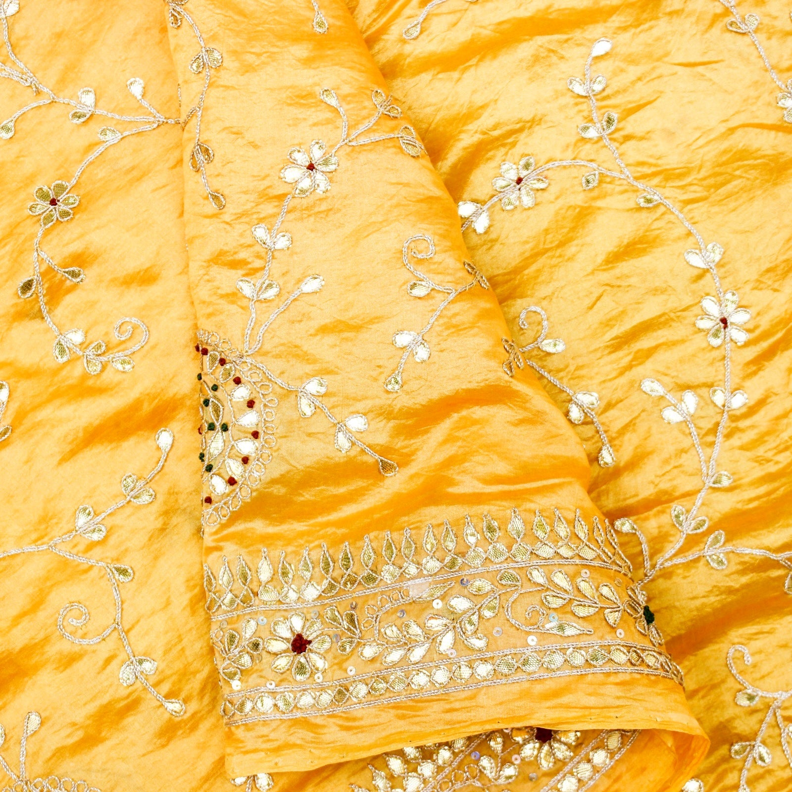 Kournikova Yellow Pure Organza Silk Dupatta with Gotta Patti Embroidery - Khinkhwab
