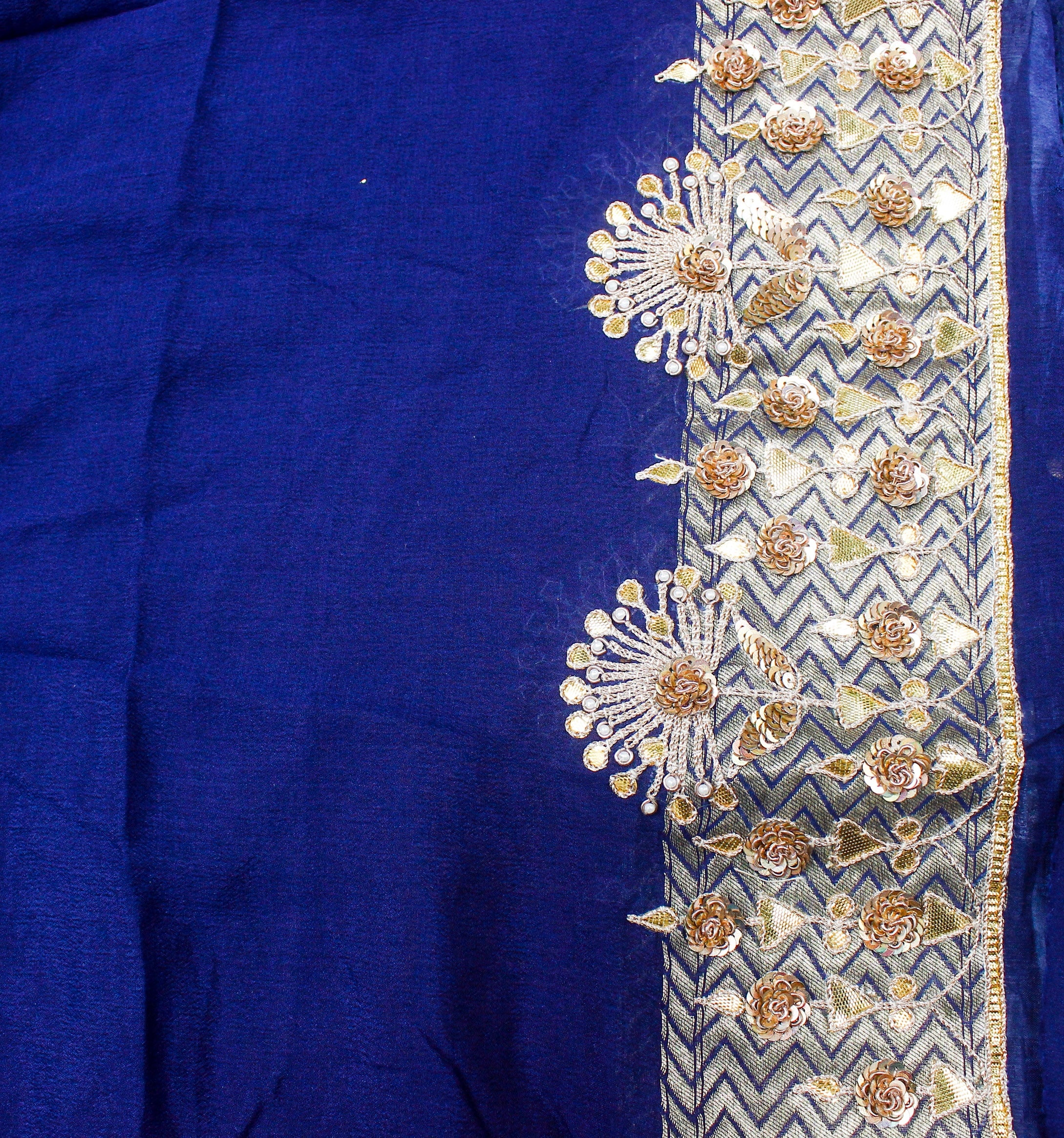 Midnight Blue Handloom Pure Georgette Banarasi Gotta Patti & Zardoz Saree - Khinkhwab
