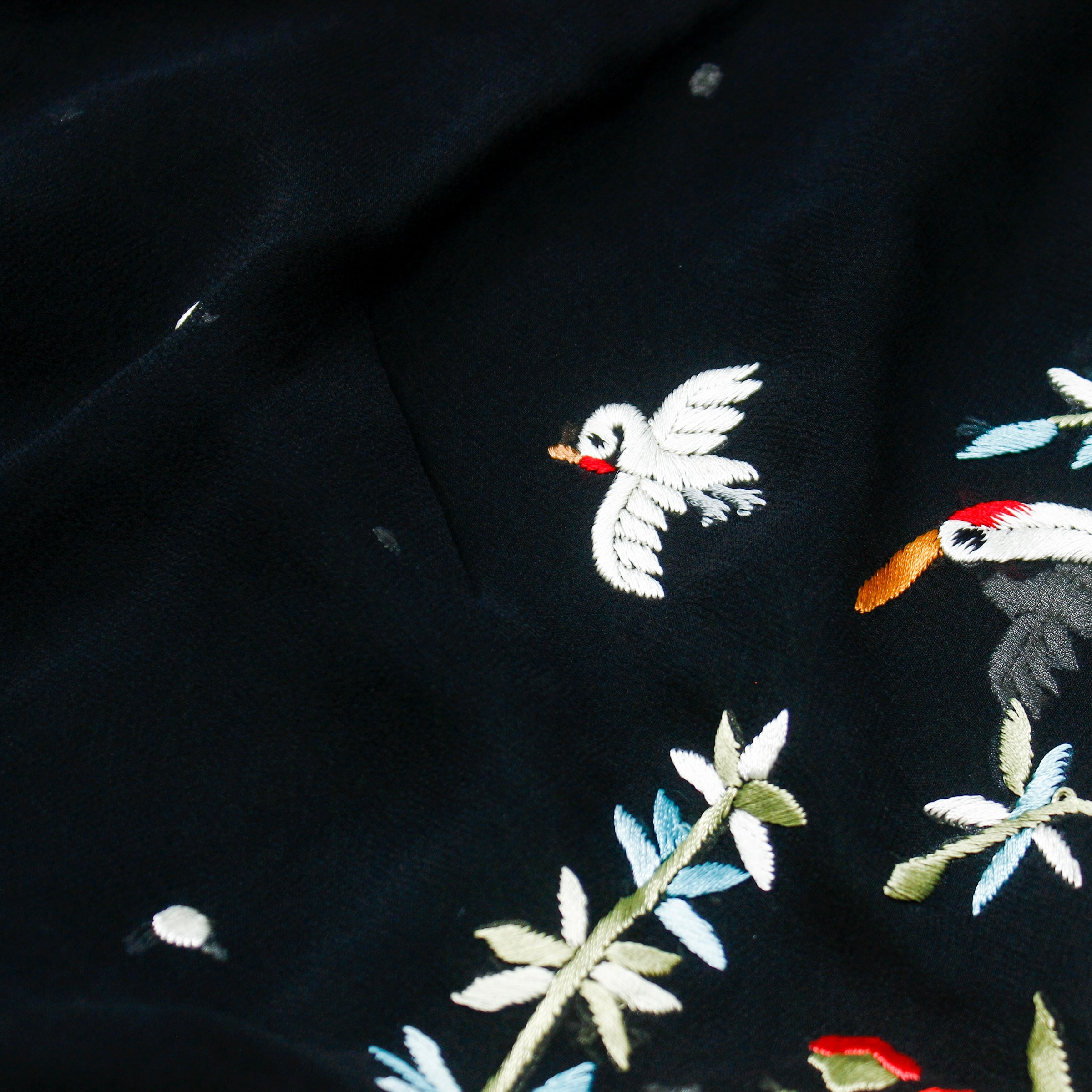 Black Handcrafted Parsi Gara Pure Georgette Swan Dupatta - Khinkhwab