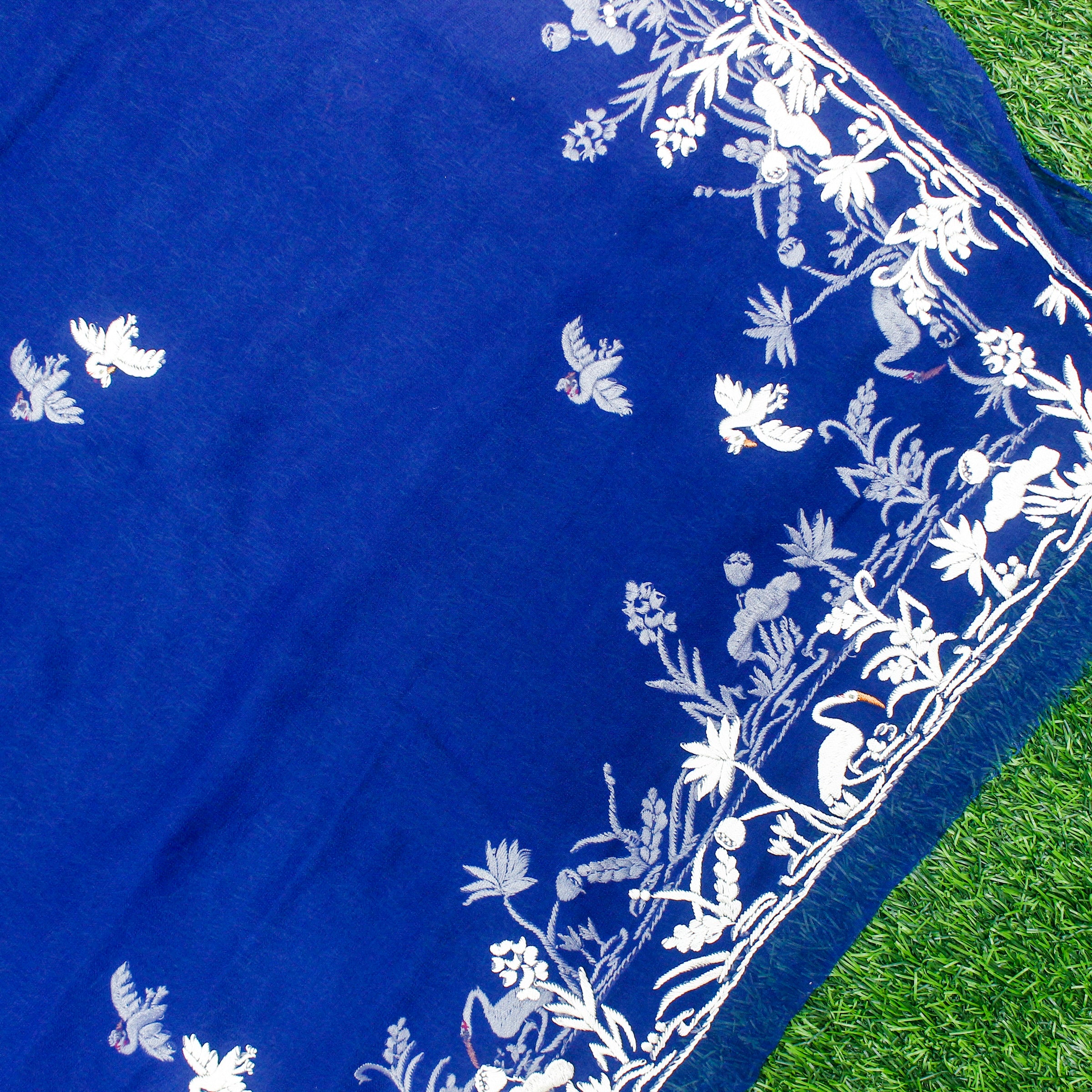 Smalt Blue Handcrafted Parsi Gara Pure Georgette Dupatta - Khinkhwab