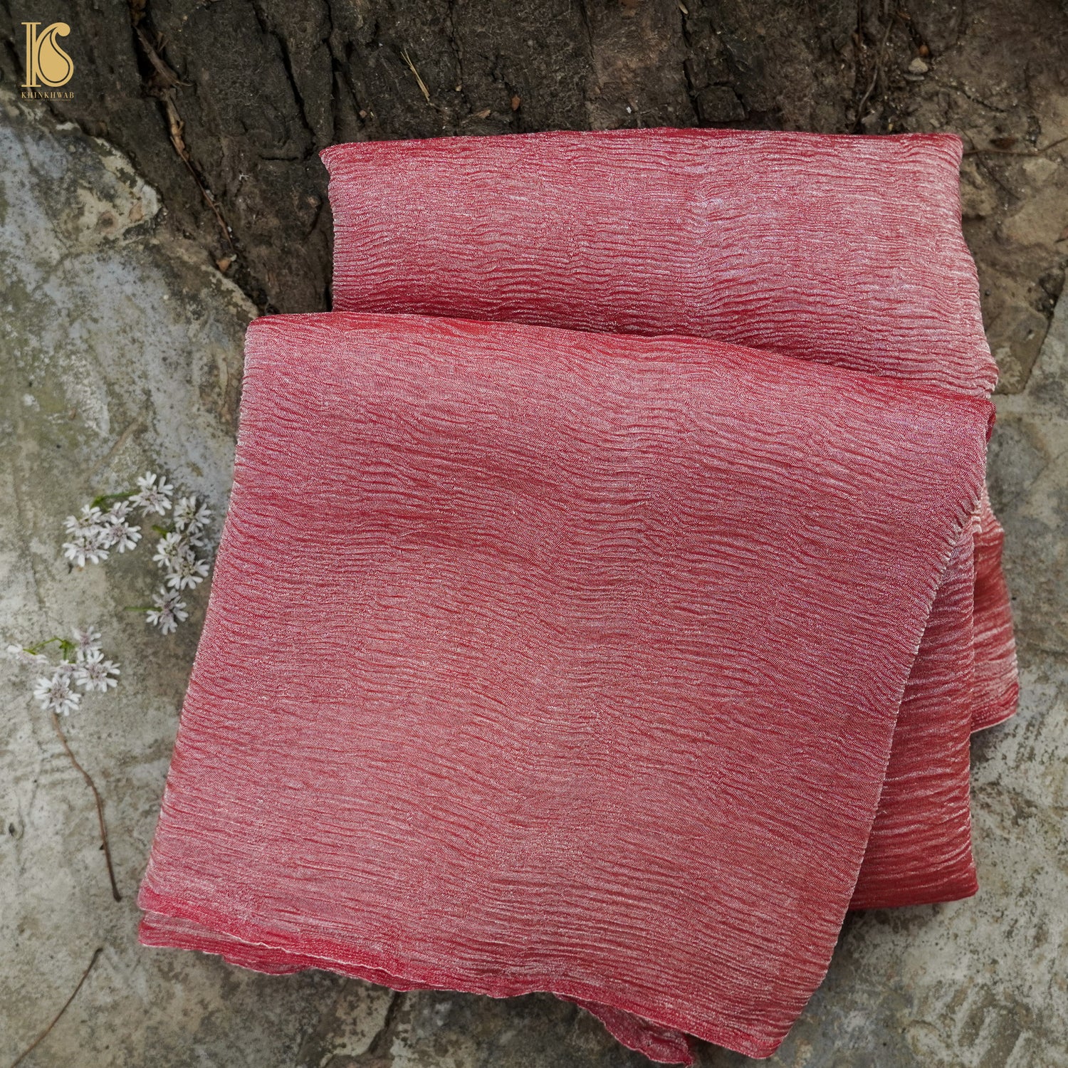 Turkish Rose Wrinkle Pure Tissue Silk Saree - Khinkhwab