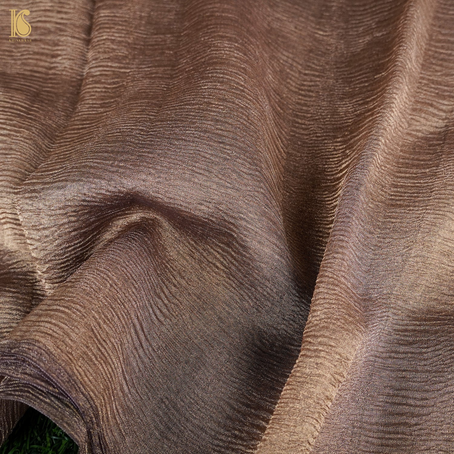 Dark Wood Wrinkle Pure Tissue Silk Saree - Khinkhwab