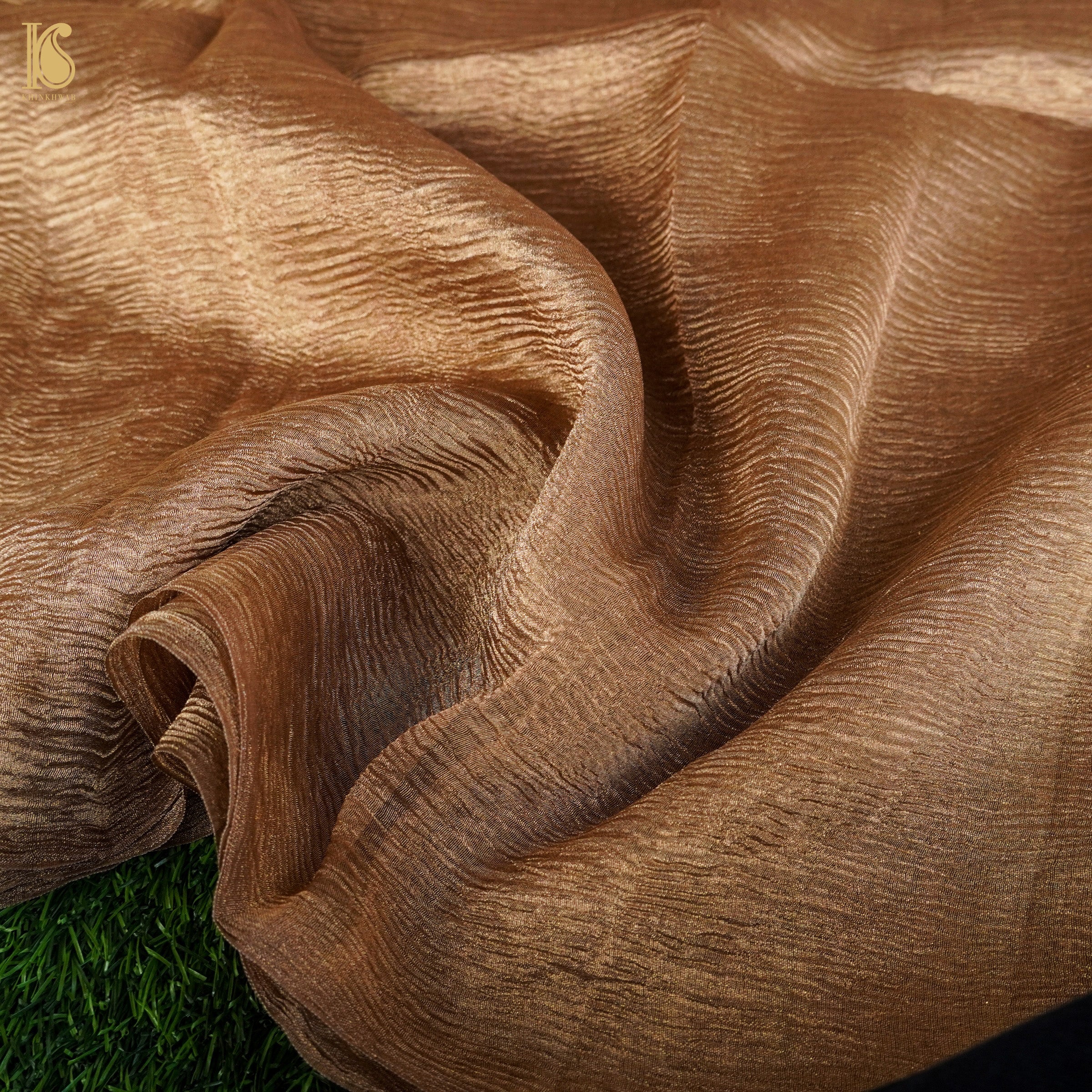 Pale Brown Wrinkle Pure Tissue Silk Saree - Khinkhwab