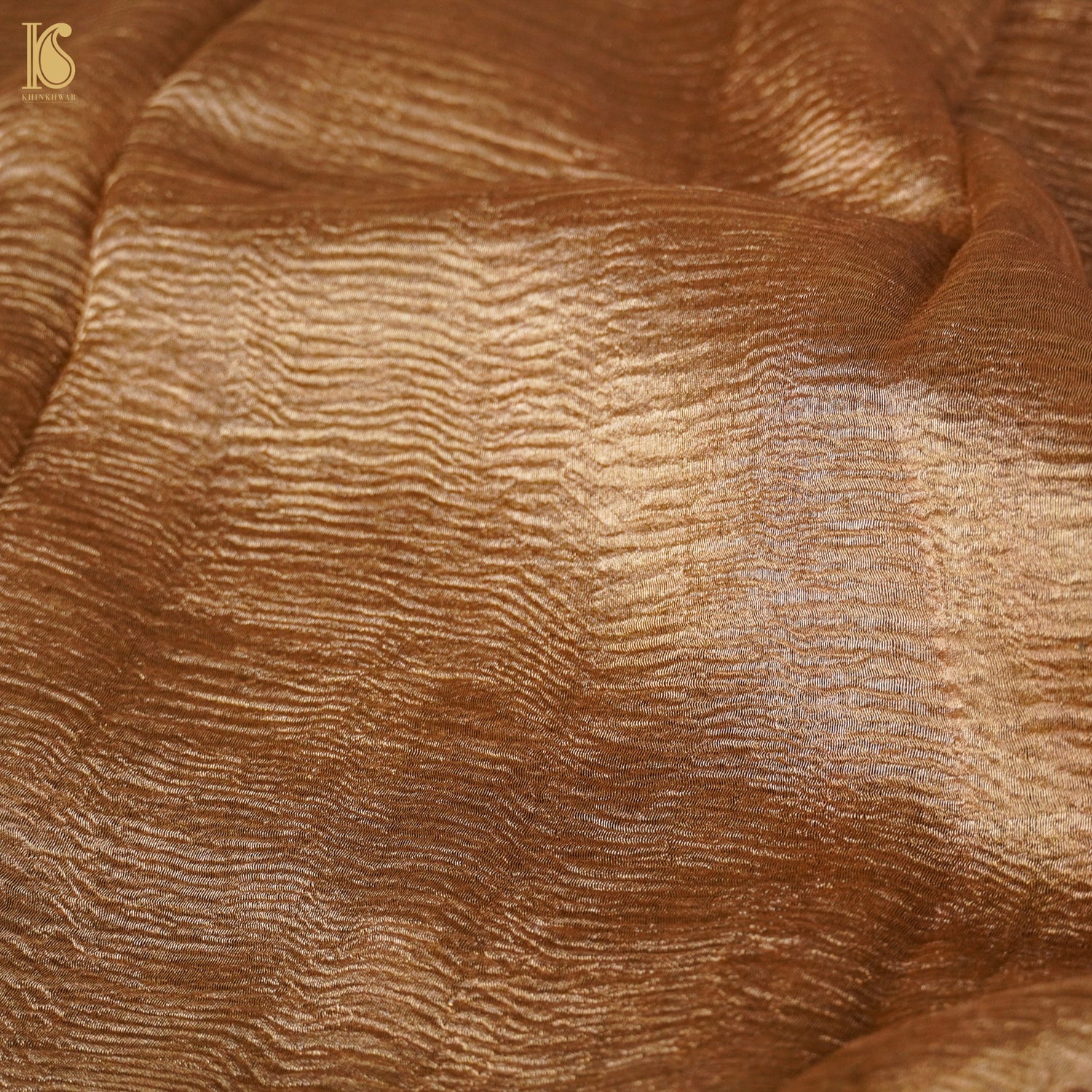 Pale Brown Wrinkle Pure Tissue Silk Saree - Khinkhwab