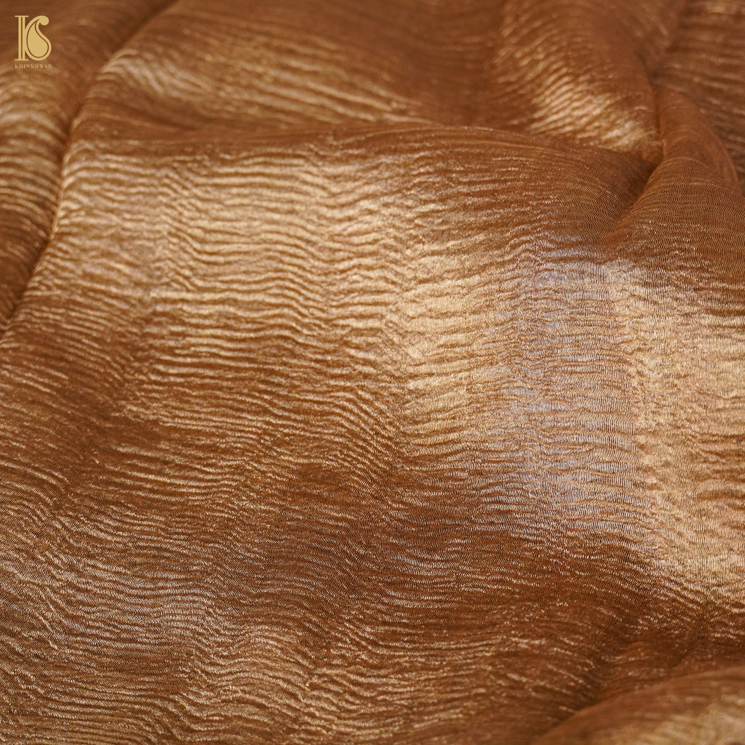 Pale Brown Wrinkle Pure Tissue Silk Saree - Khinkhwab