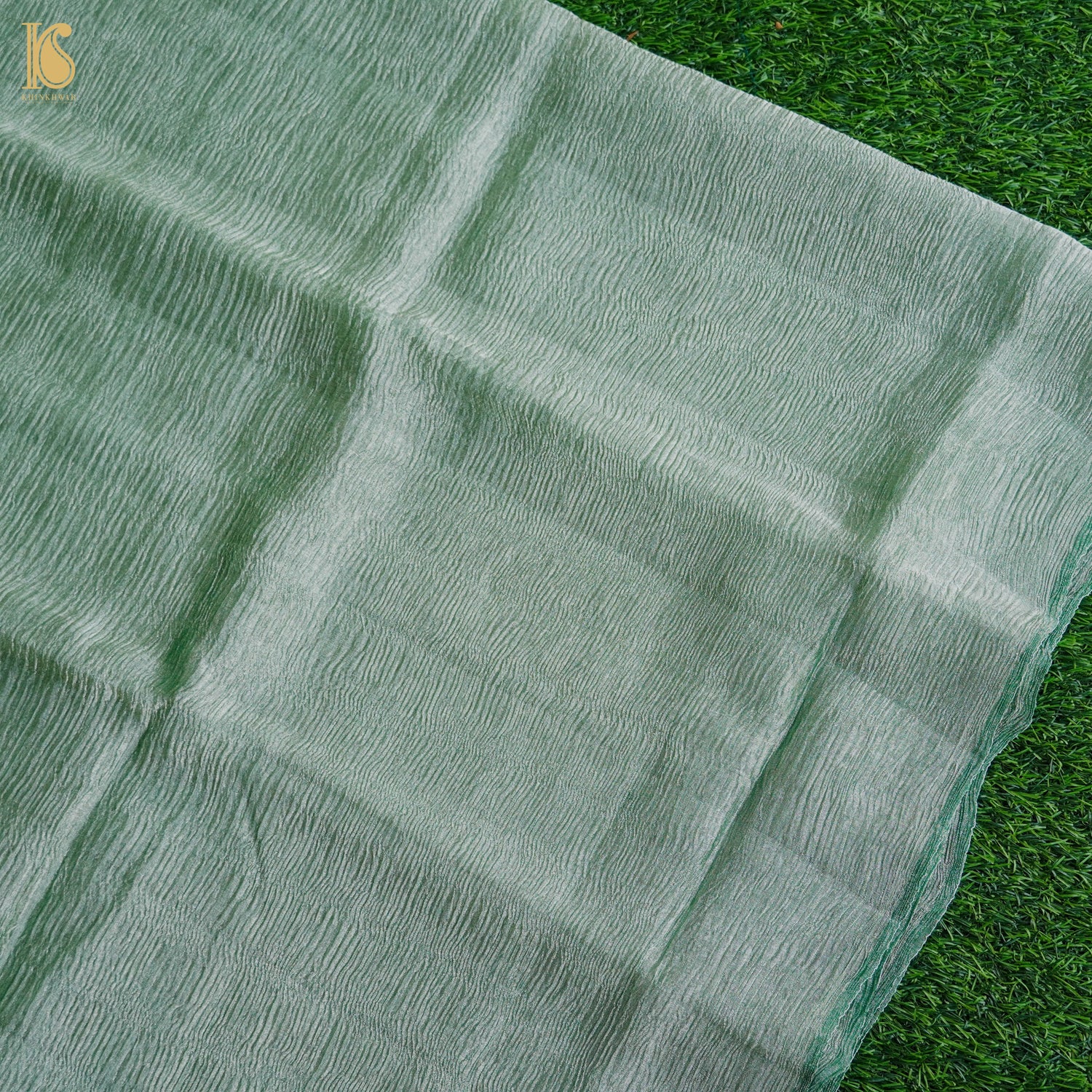 Envy Green Wrinkle Pure Tissue Silk Saree - Khinkhwab