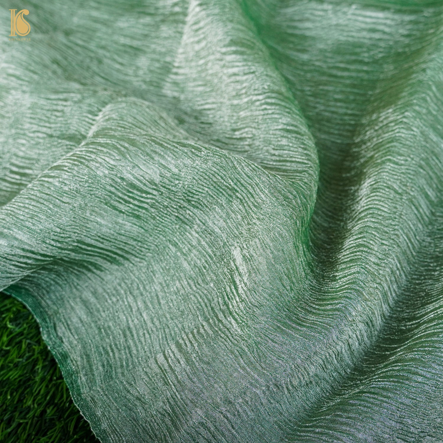 Envy Green Wrinkle Pure Tissue Silk Saree - Khinkhwab