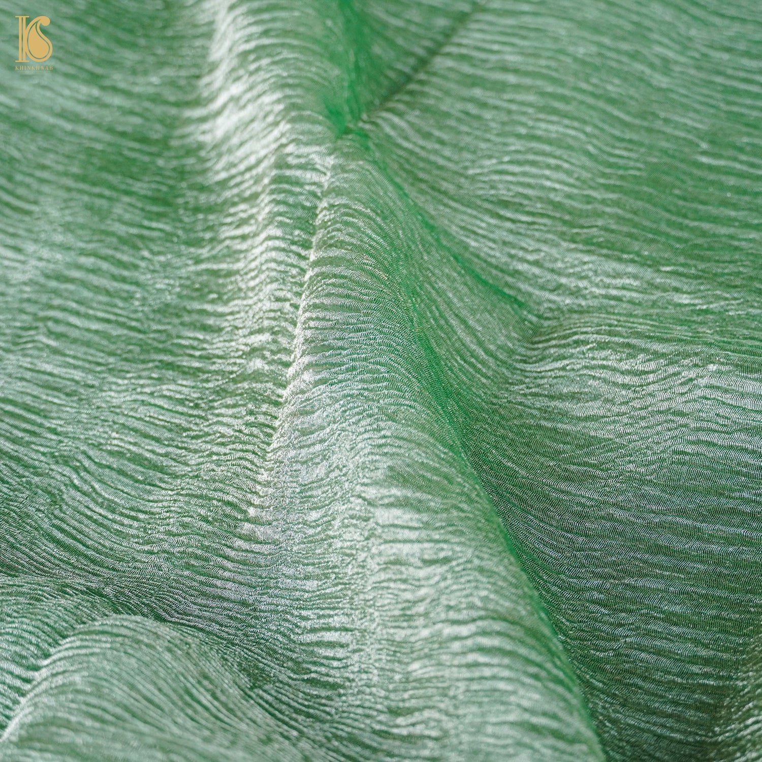 Envy Green Wrinkle Pure Tissue Silk Saree - Khinkhwab