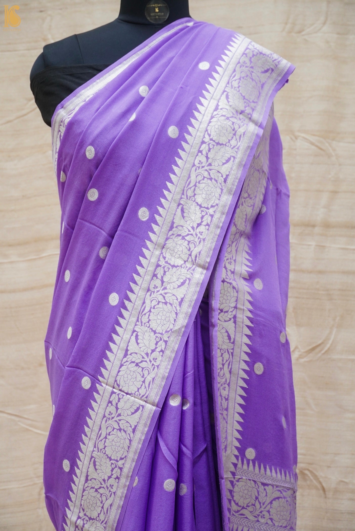 Purple Pure Georgette Handloom Banarasi Ashrafi Boota Saree - Khinkhwab