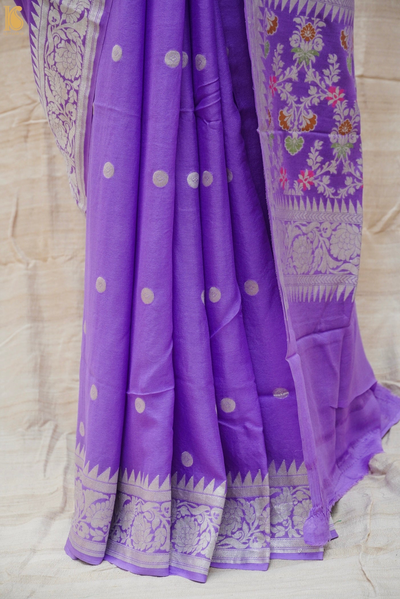 Purple Pure Georgette Handloom Banarasi Ashrafi Boota Saree - Khinkhwab