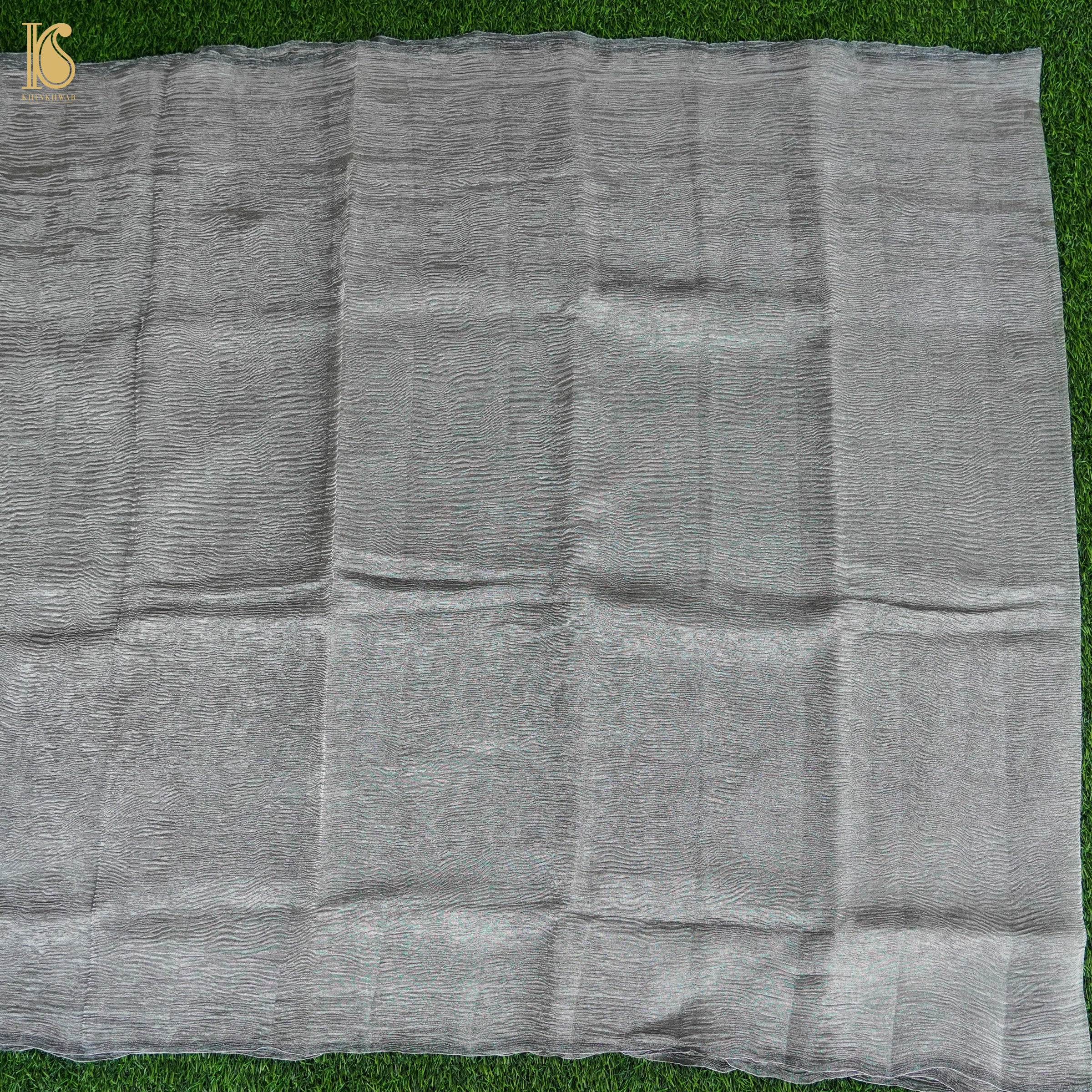 Regent Grey Wrinkle Pure Tissue Silk Saree - Khinkhwab