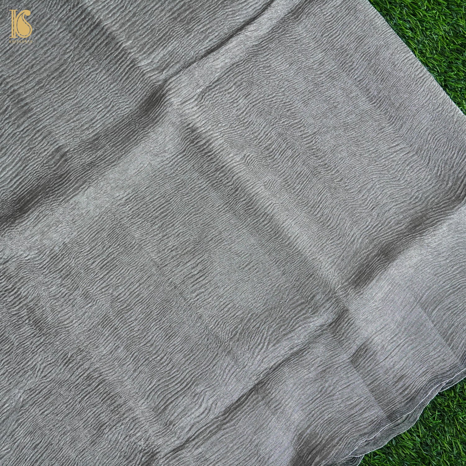 Regent Grey Wrinkle Pure Tissue Silk Saree - Khinkhwab