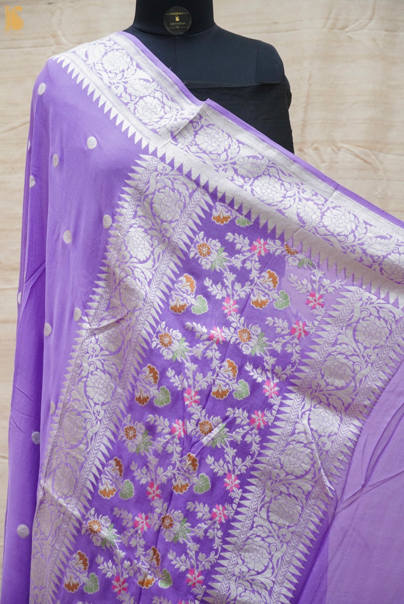 Purple Pure Georgette Handloom Banarasi Ashrafi Boota Saree - Khinkhwab