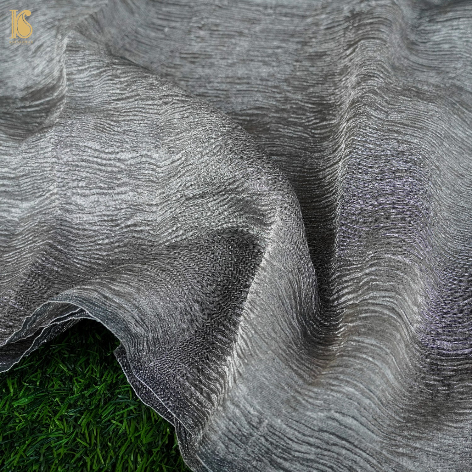 Regent Grey Wrinkle Pure Tissue Silk Saree - Khinkhwab