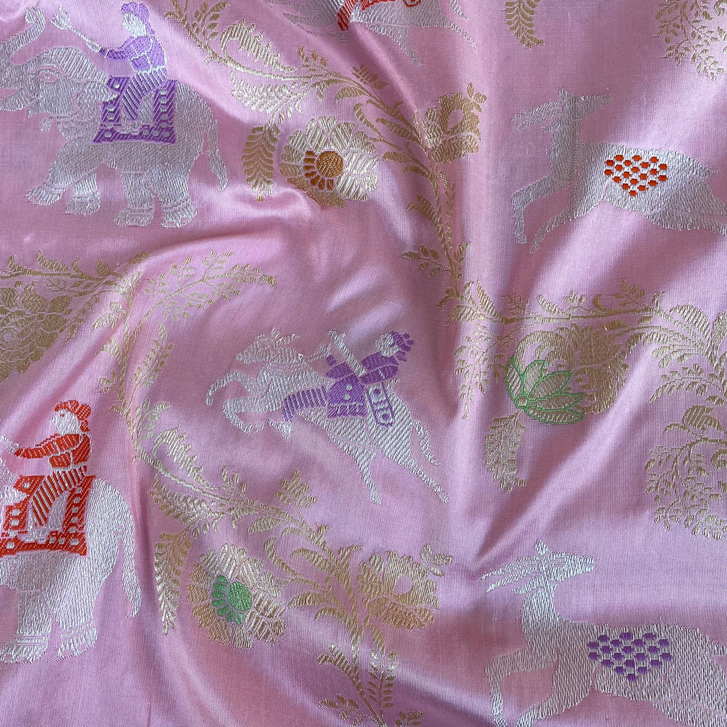 Cupid Pink Handloom Banarasi Pure Katan Silk Kadwa Shikargah Saree - Khinkhwab