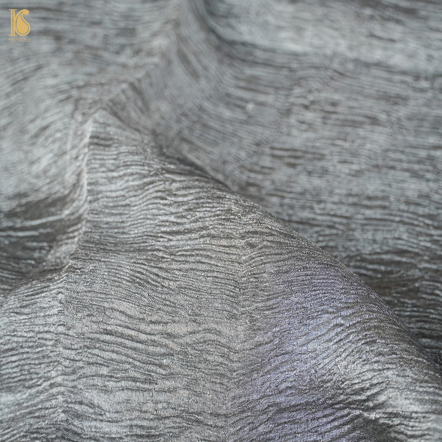 Regent Grey Wrinkle Pure Tissue Silk Saree - Khinkhwab