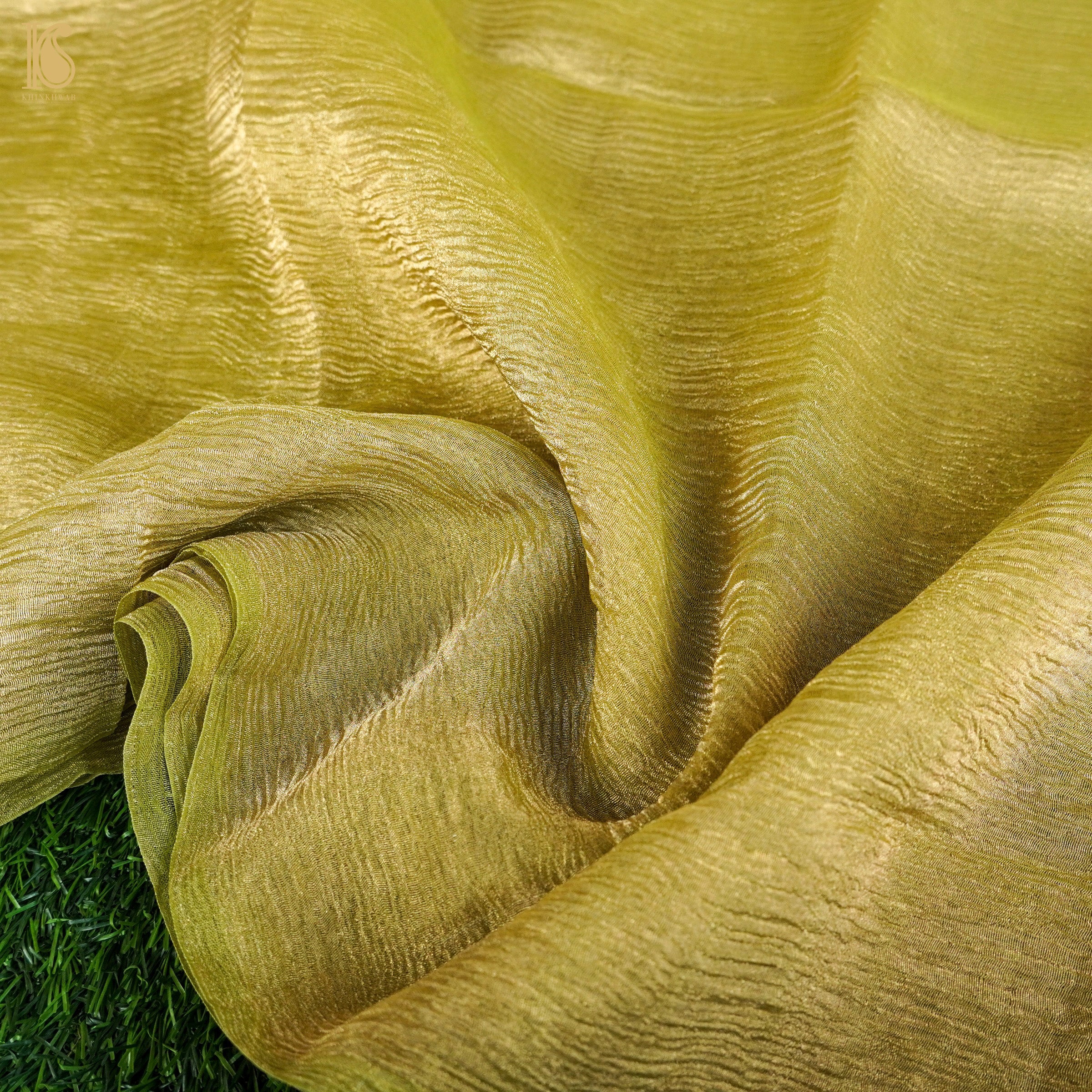 Sundance Yellow Wrinkle Pure Tissue Silk Saree - Khinkhwab