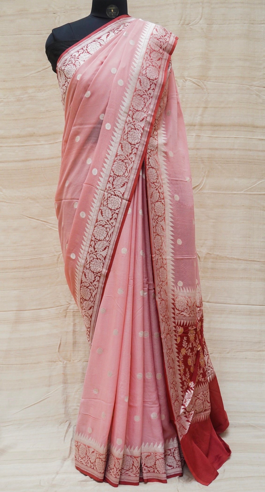 Pink Pure Georgette Handloom Banarasi Ashrafi Boota Saree - Khinkhwab