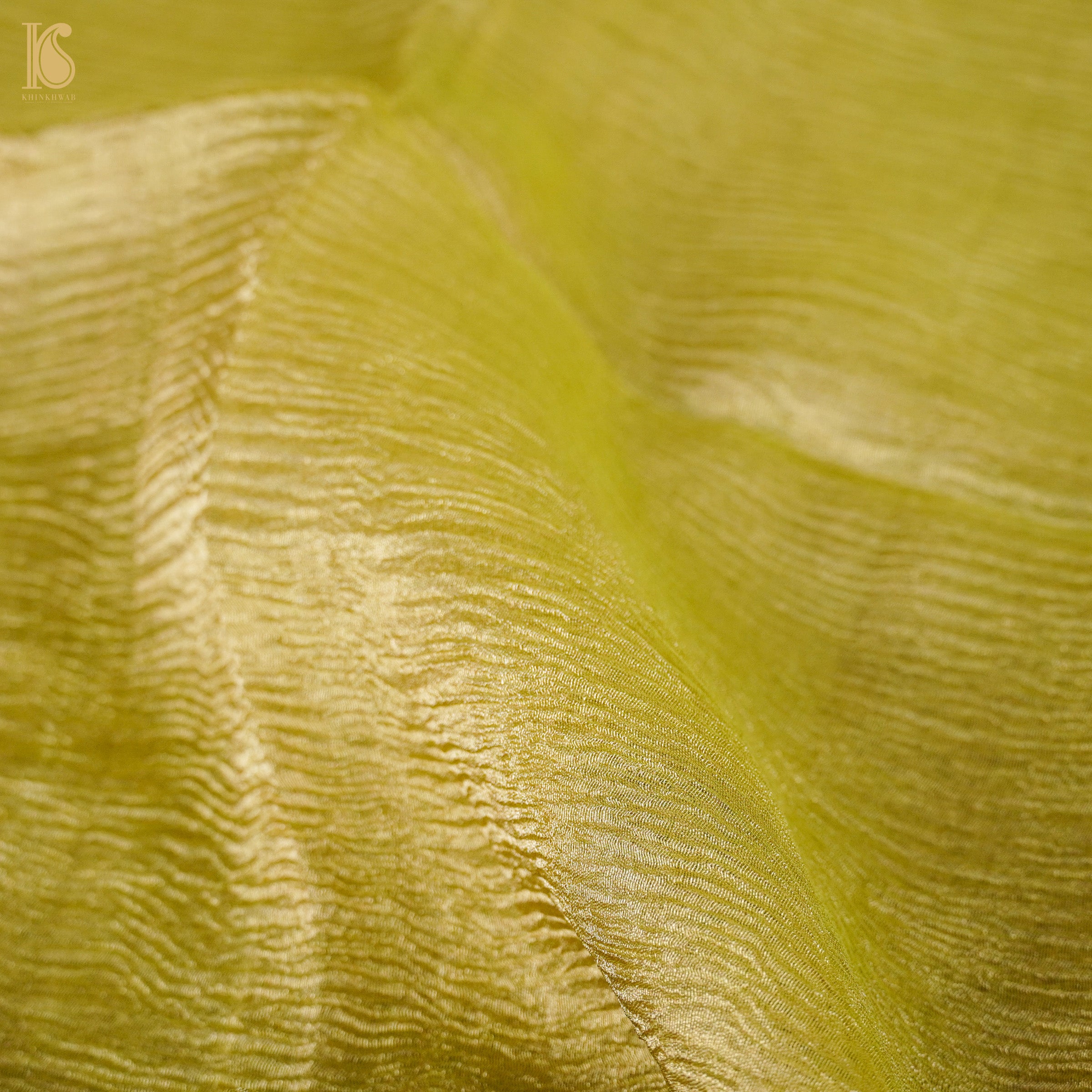 Sundance Yellow Wrinkle Pure Tissue Silk Saree - Khinkhwab