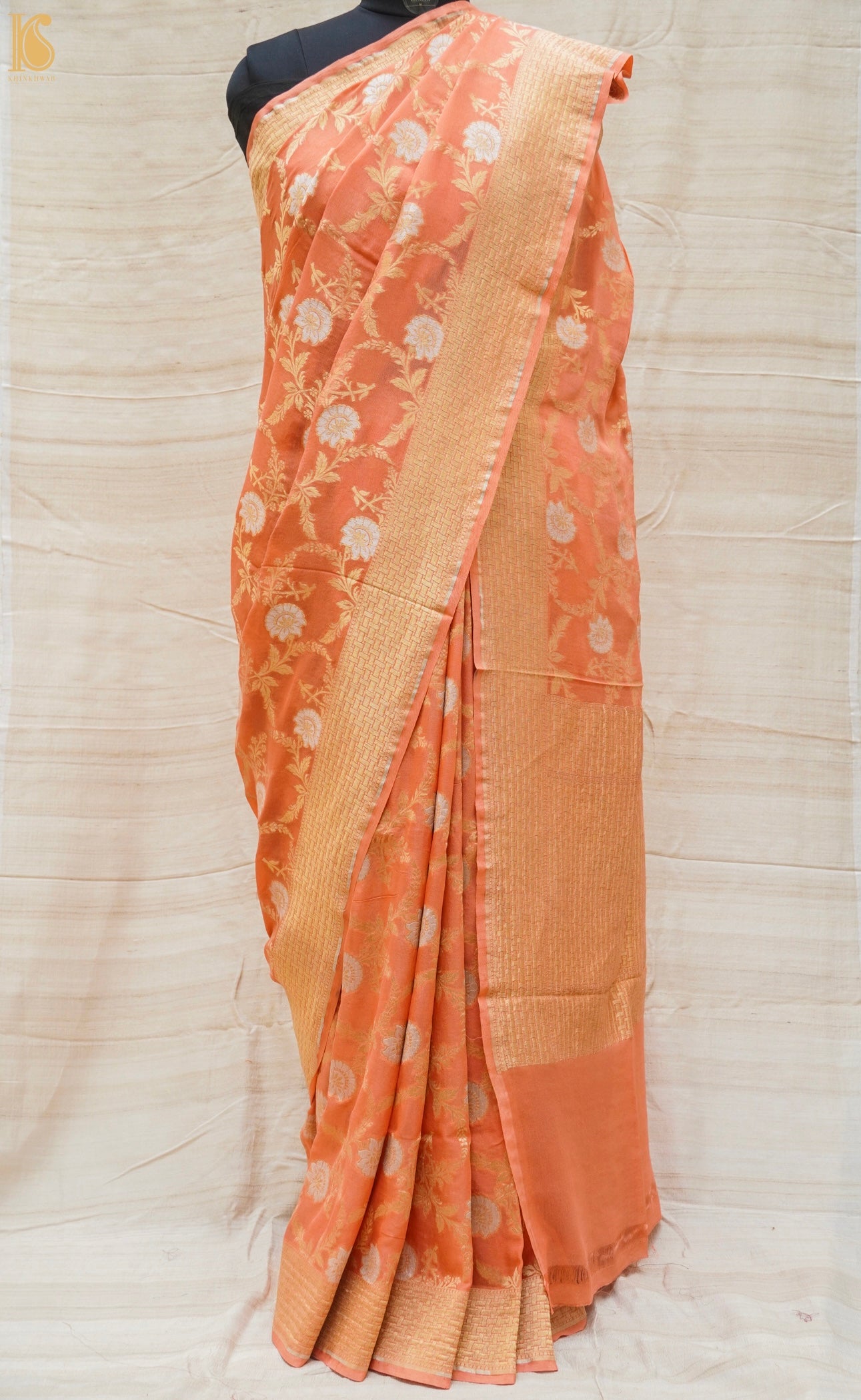 Pure Georgette Handloom Banarasi Peony Saree - Khinkhwab